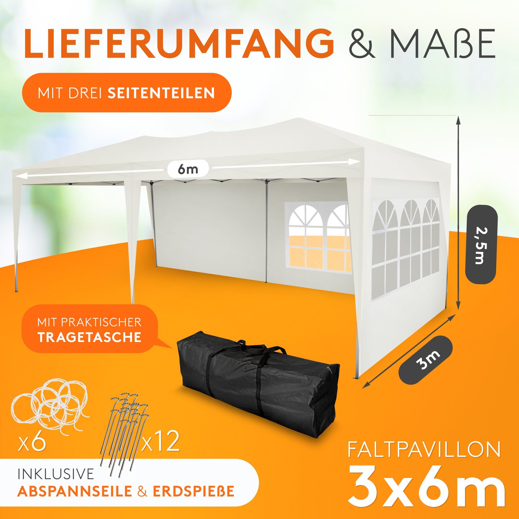 Kronenburg Partyzelt 3x6m wasserdicht - Gartenpavillon, Faltpavillon stabil günstig online kaufen