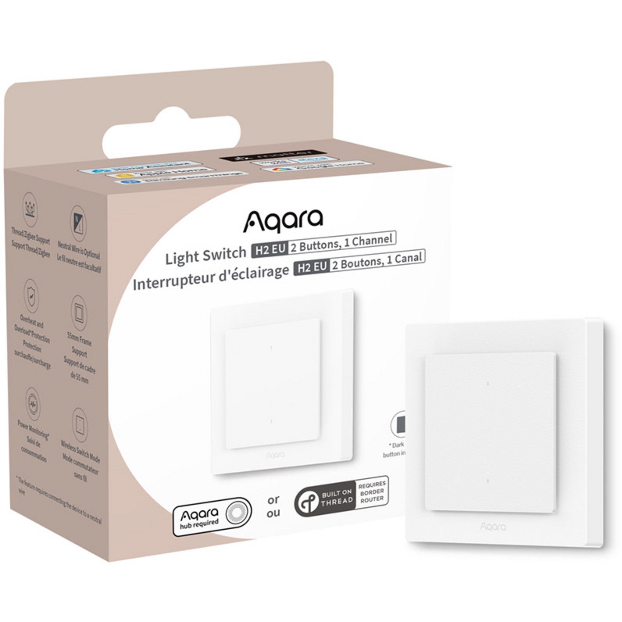 Aqara Aqara Lichtschalter H2 EU, Schalter, (2 Tasten, 1 Smarter Lichtschalter