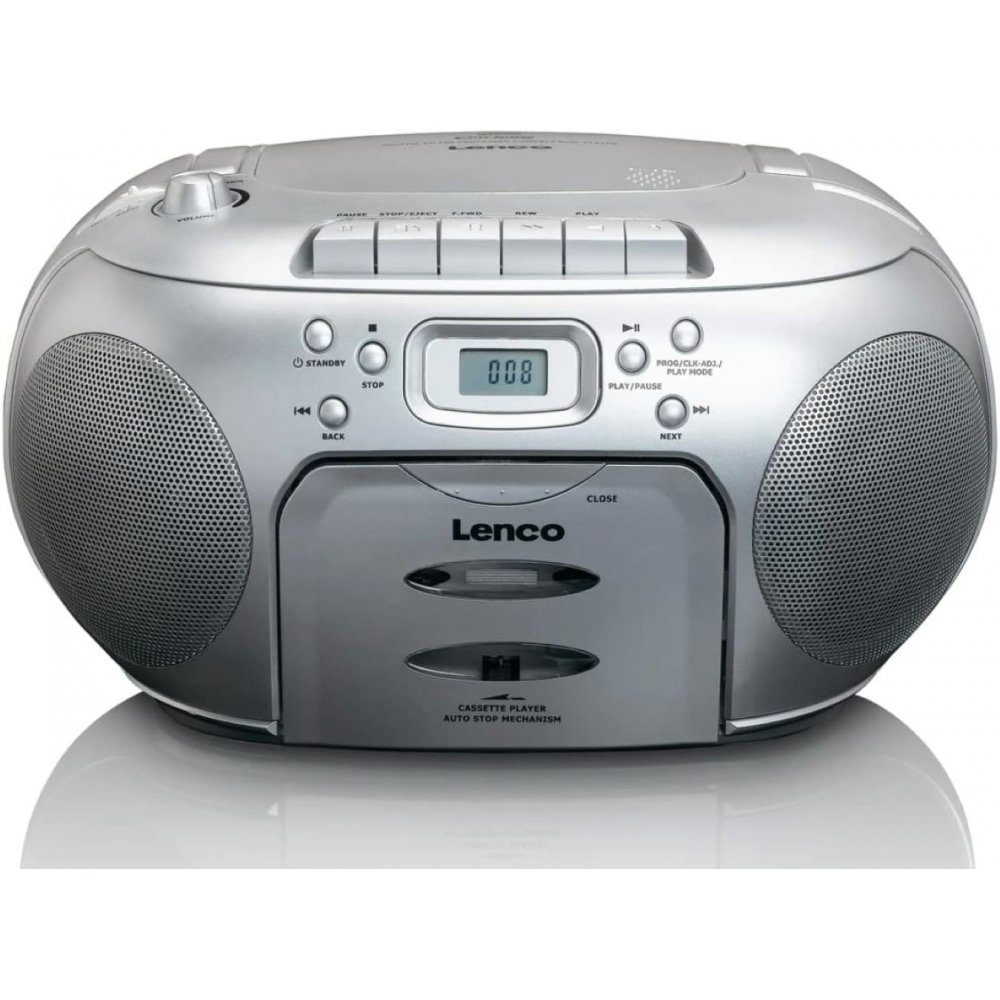 Lenco SCD-420SI - CD-Radio mit Kassette - silber CD-Radiorecorder (FM-Tuner, CD-Player)