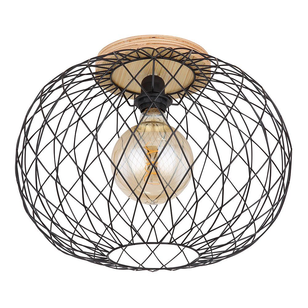 Flurlampe etc-shop inklusive, D natur Holz Deckenleuchte schwarz nicht Deckenstrahler, Leuchtmittel Gitter-Design Deckenlampe