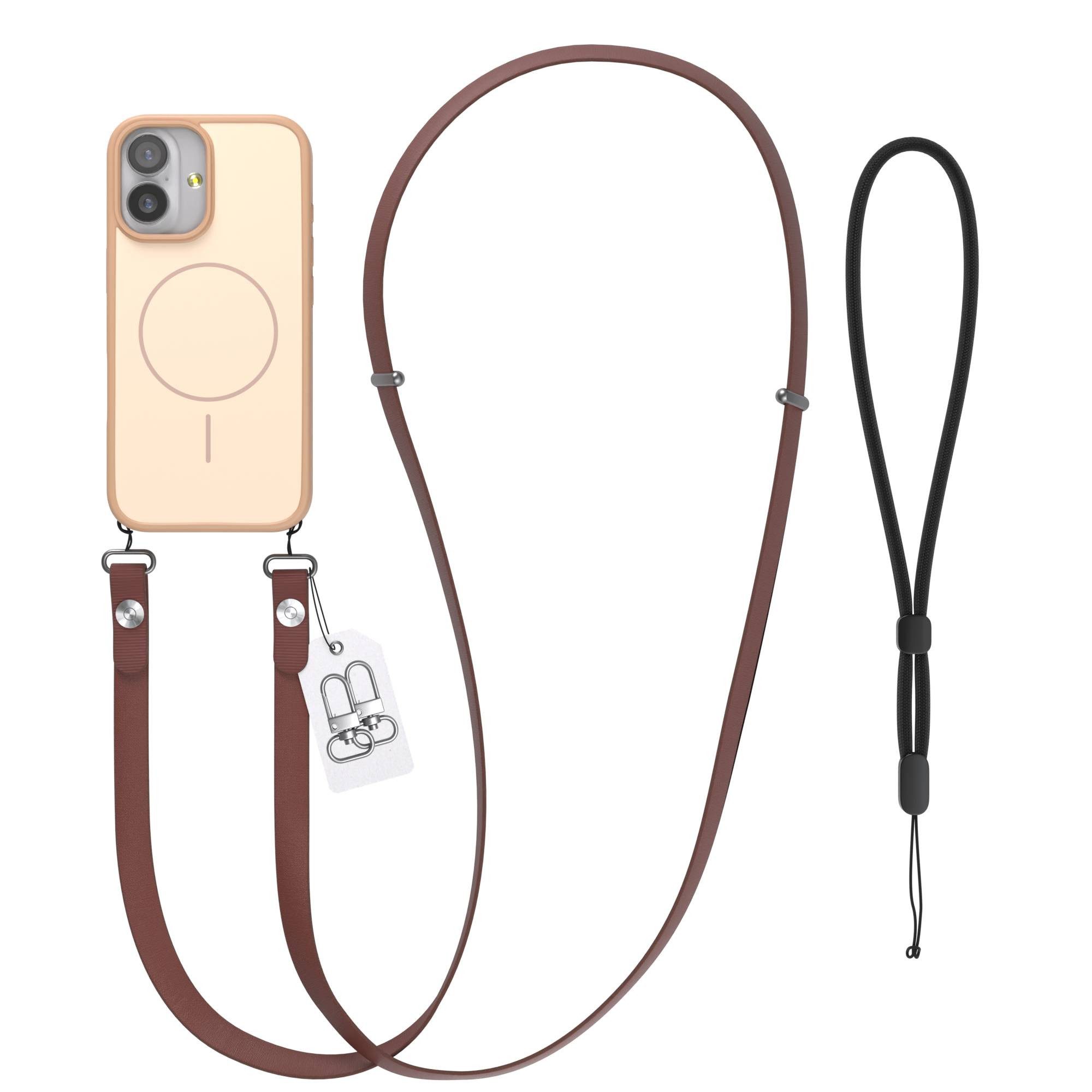 EAZY CASE Handykette Outdoor Case Thin MagSafe mit Band für Apple iPhone 17 6,3 Zoll, Outdoor Case mit Slim MagSafe Ring und Crossbody Band in Dunkelbraun