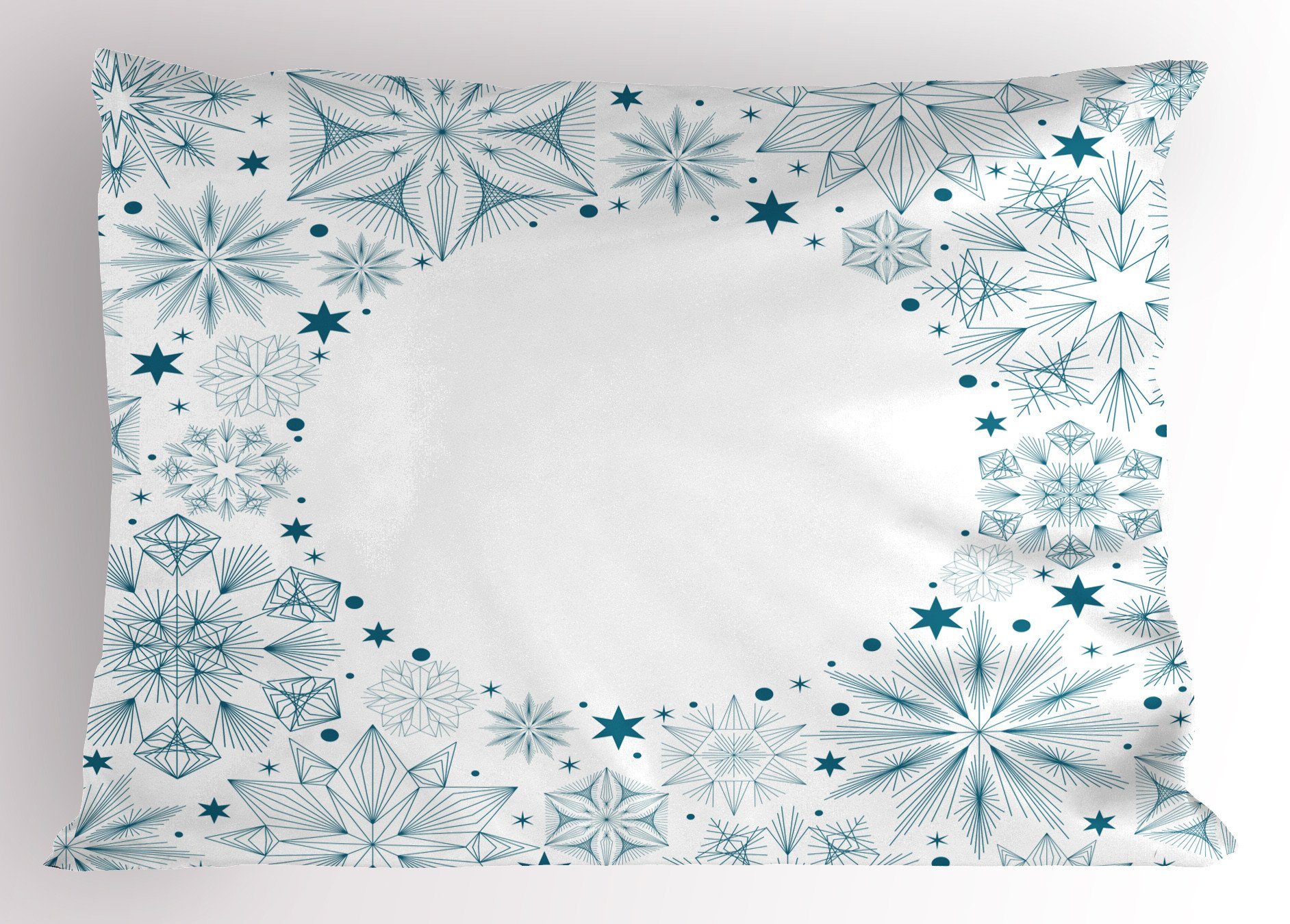 Dekorativer Schneeflocken und Kissenbezüge Weiß Teal King Stück), Abakuhaus Size (1 Standard Gedruckter weihnachten Kissenbezug,