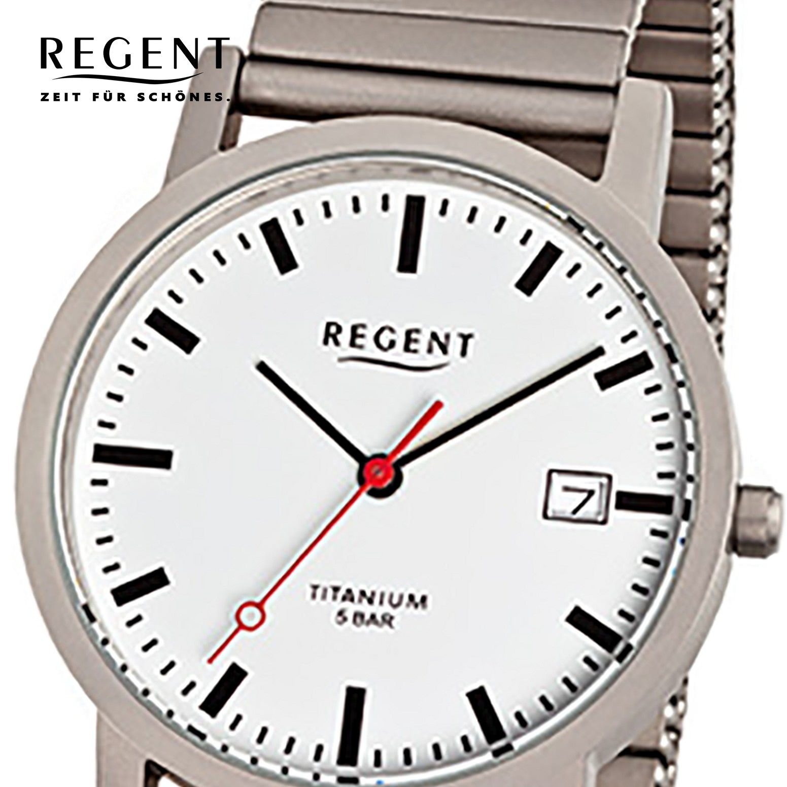 Regent Quarzuhr Regent Damen Herren-Armbanduhr silber grau, (Analoguhr), Damen, Herren Armbanduhr rund, mittel (ca. 34mm), Titanarmband