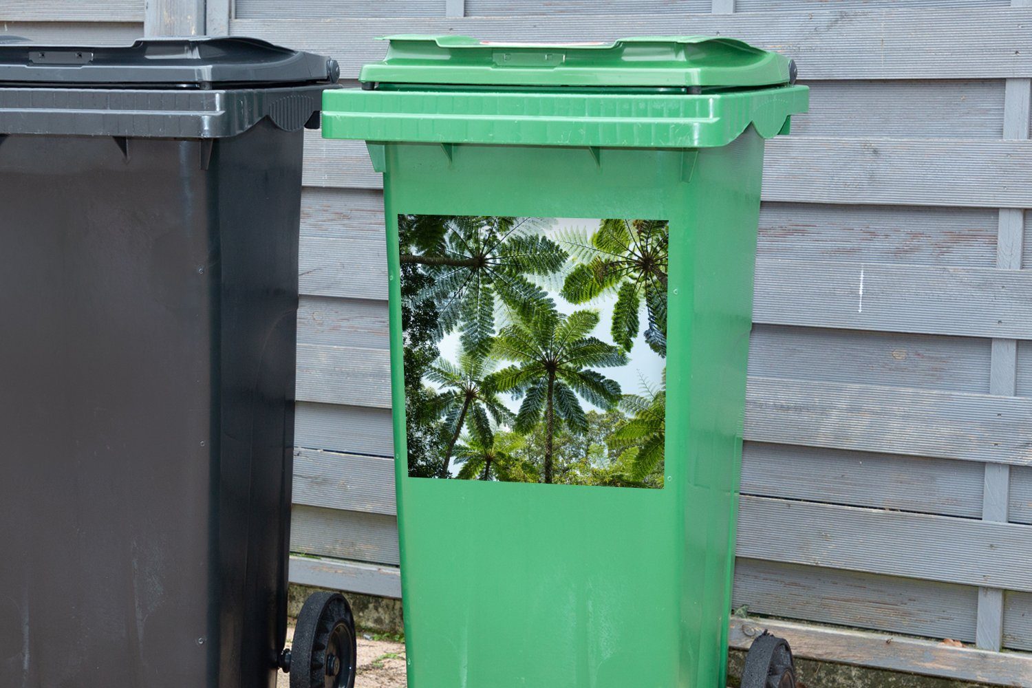 MuchoWow Wandsticker Bäume Container, St), und im Dschungel (1 Sticker, Blätter Mülltonne, Mülleimer-aufkleber, Abfalbehälter