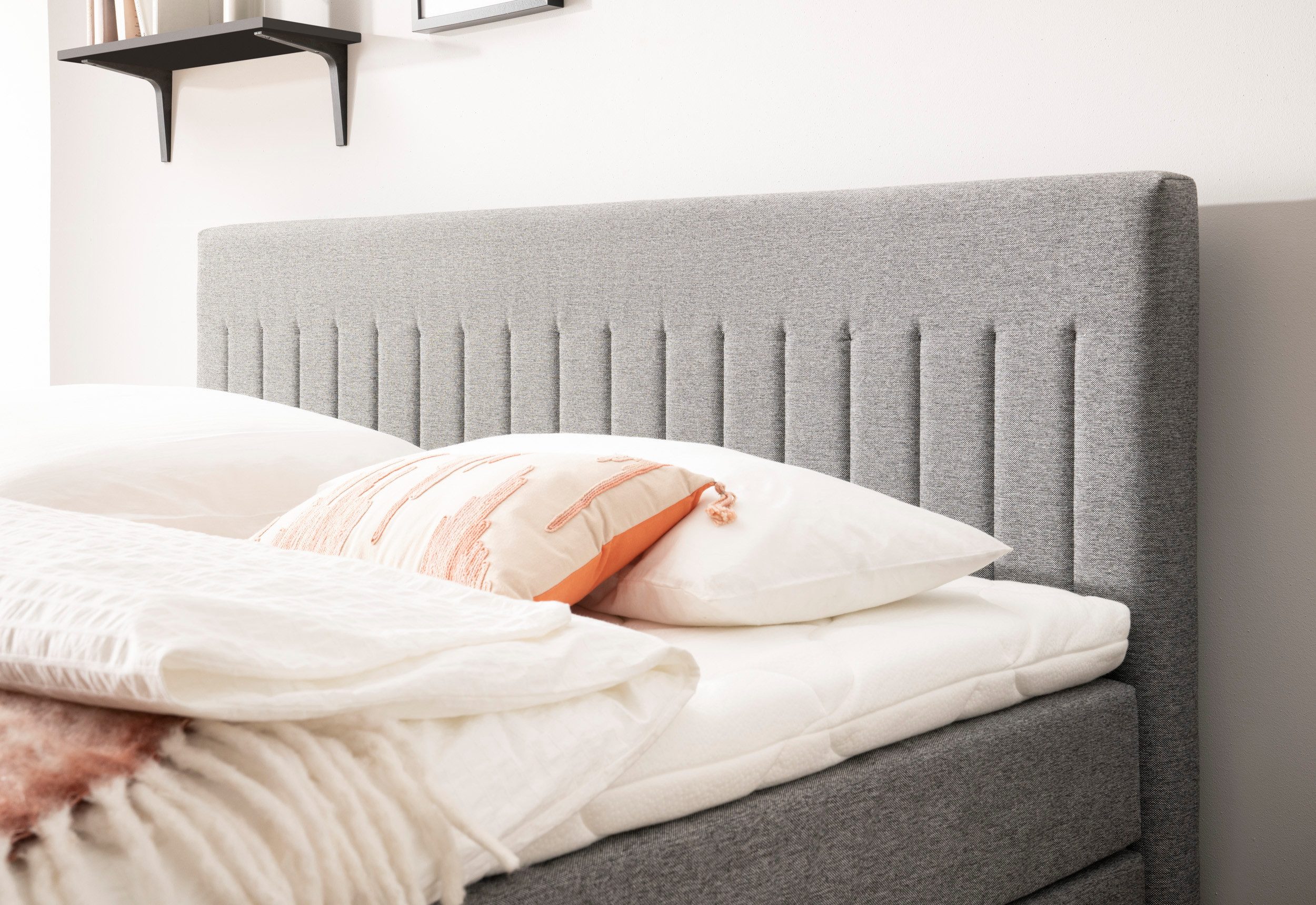 XDREAM Boxbett Neapel, Doppelbett in 140x200 cm und 180x200 cm, Härtegrad 3, Boxspringbett inkl. zwei Bettkästen, Matratzen, Topper und Kopfteil