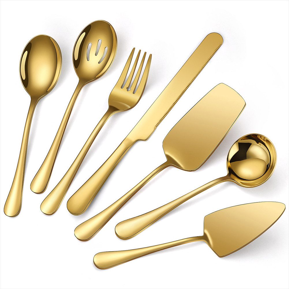 KEENZO Besteck-Set 7 Stück Gold Küchenutensilien Set Servierset Servierbesteck (7-tlg), Edelstahl