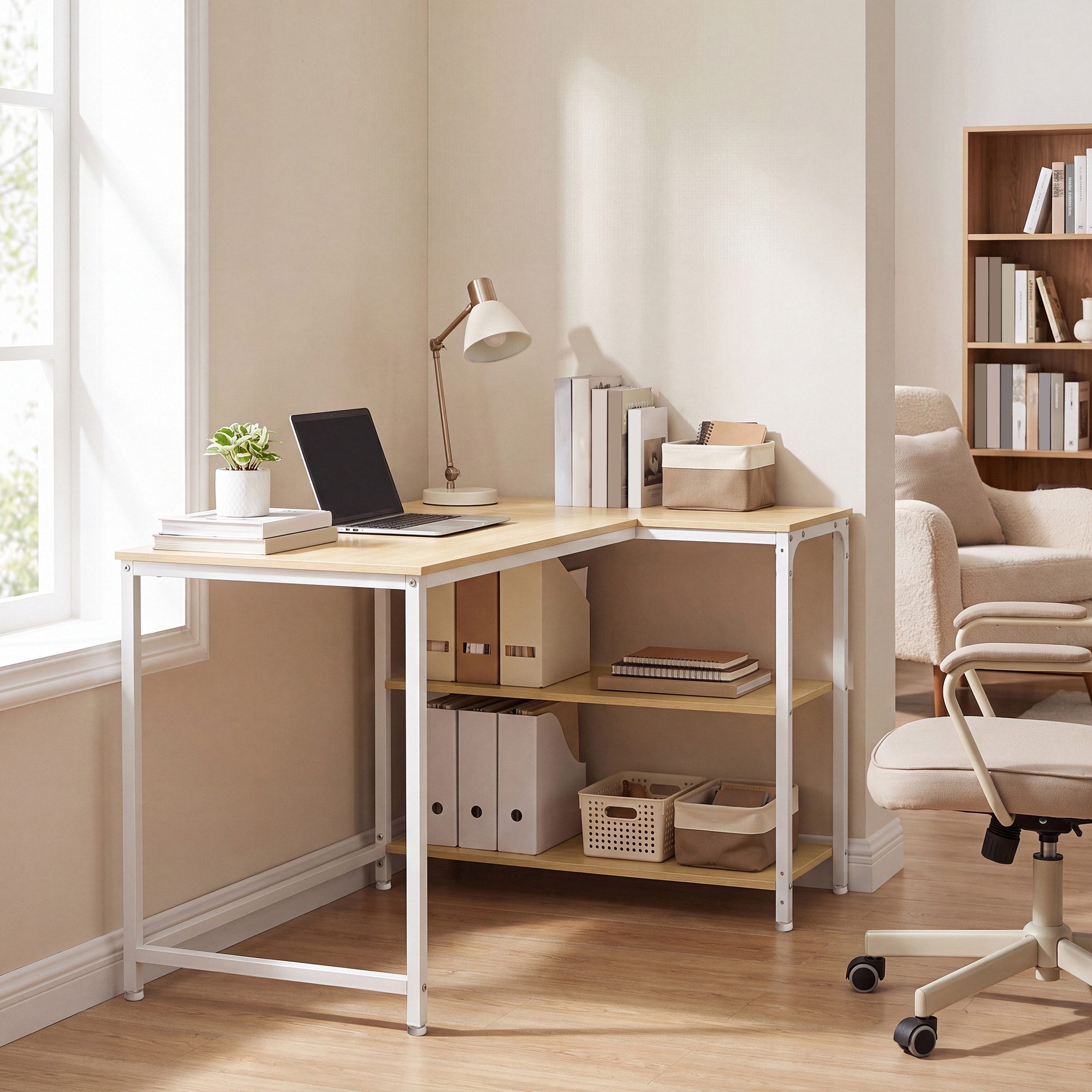 VASAGLE Schreibtisch Eckschreibtisch in L-Form, Computertisch mit Stauraum, 110 x 80 x 76 cm, Schreibtisch, L-Form Gamer Ecktisch, für Home Office – Bild 2 von 5