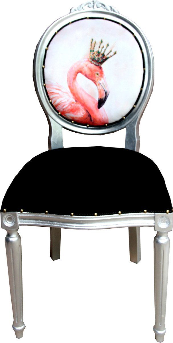 Casa Padrino Esszimmerstuhl Barock Luxus Esszimmer Stuhl Flamingo / Silber mit Bling Bling Glitzersteinen - Designer Stuhl