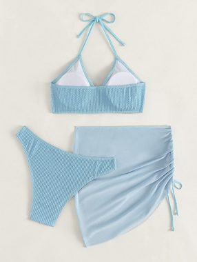 B.X Bustier-Bikini 3-teiliger Damen-Badeanzug, Neckholder-Bikini-Set mit Überrock Damen Badeanzug Set Bandage Split Drei-Stück Bikini Badeanzug