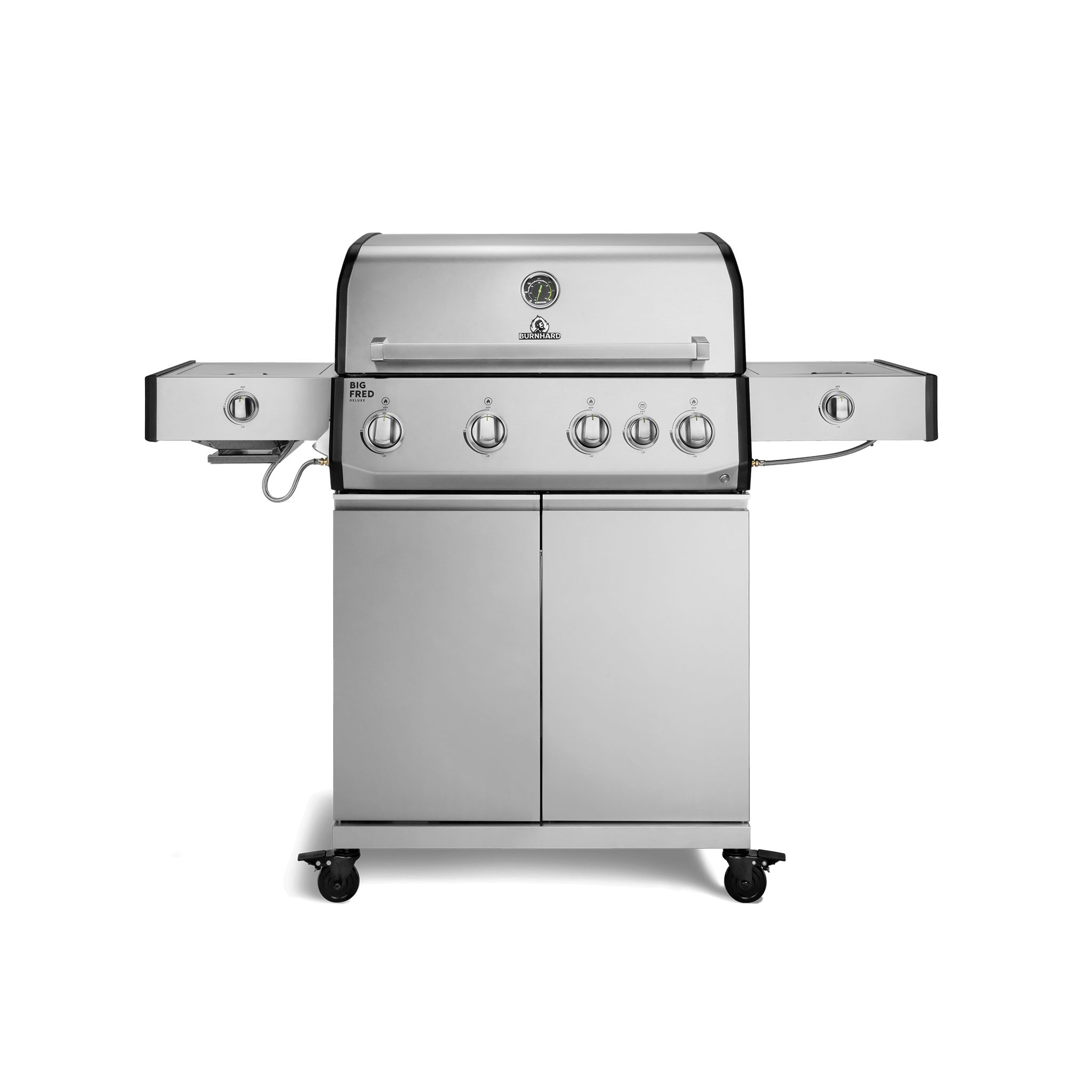 BURNHARD® Gasgrill 4-Brenner, 24,7 kW, Longlife Gussbrenner, Infrarot-Keramikbrenner, Heckbrenner, Seitenkochfeld, Piezo-Zündung, Gussrost – Big FRED Deluxe+