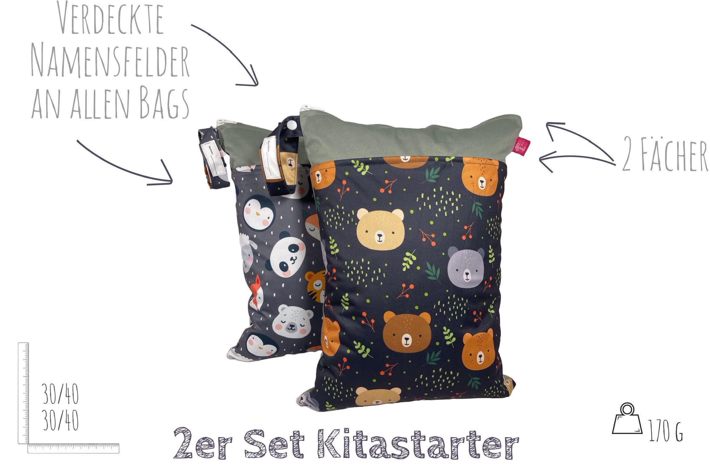 WeBaDa Windeltasche Wetbag Set Nasstaschen, Wäschebeutel - verschiedene Motive (Spar-Set, 2er-Set), waschbar, hygienisch, langlebig
