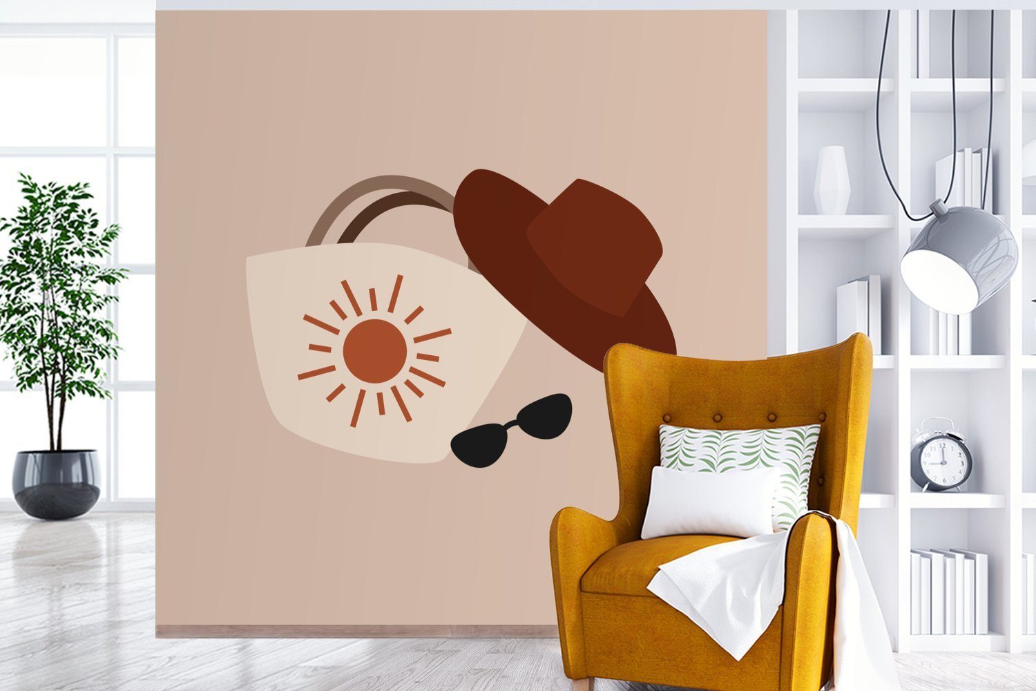 MuchoWow Fototapete Sonnenbrille St), Wohnzimmer oder Tapete (5 bedruckt, Tasche, Wandtapete für Schlafzimmer, Hut - - Vinyl Matt
