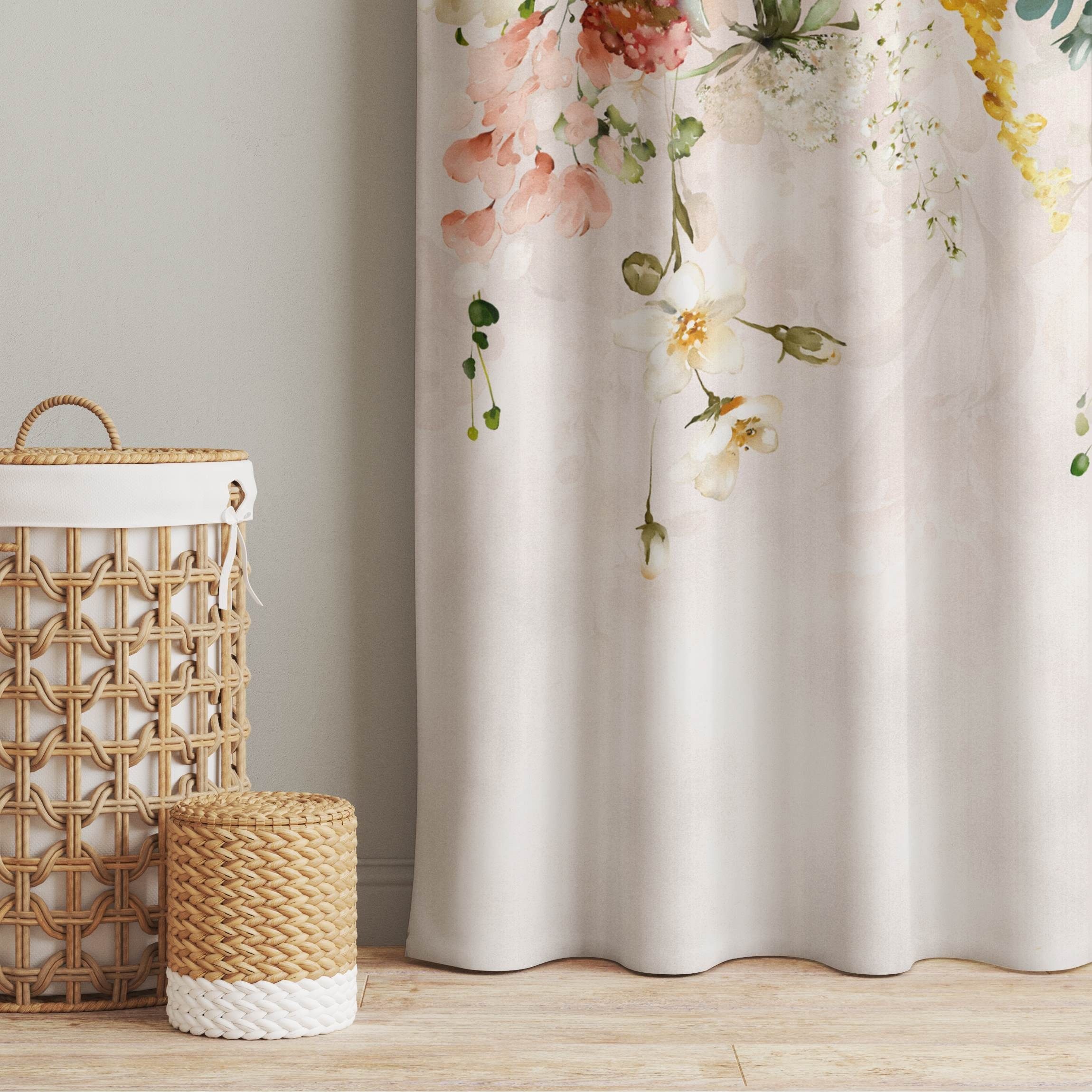 Bilderdepot24 Vorhang Gardine Natur Rankende Blumen Aquarell Vintage Türvorhang Raumteiler (1 St), Multifunktionsband, blickdicht, Samt, Schiebegardinen Schlafzimmer Wohnzimmer Schiebevorhang