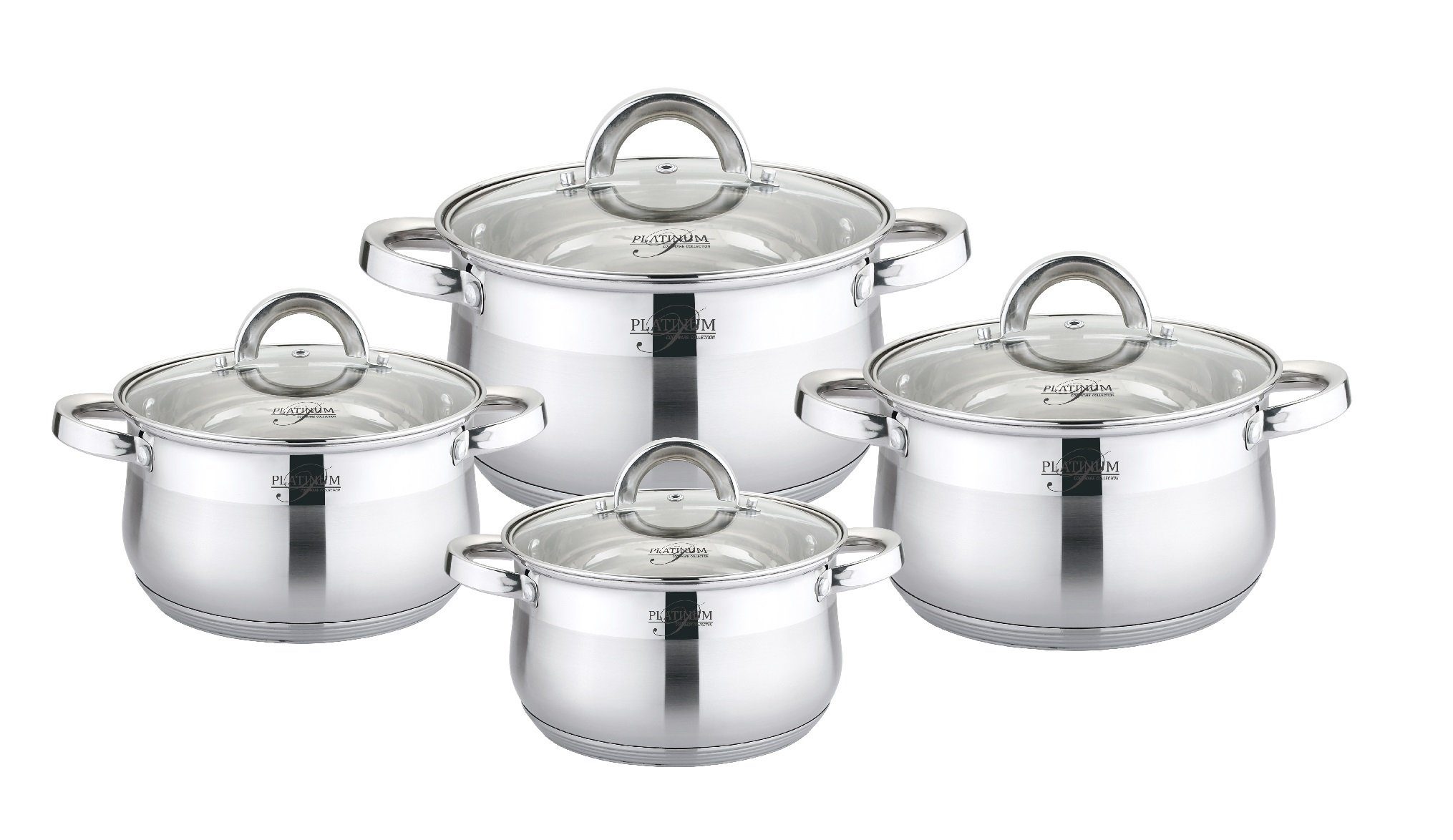 Platinum Kochtopf 8 tlg Edelstahl Kochtopfset Induktion Kochtopf Töpfe Topf Deckel Unive, (8-tlg)