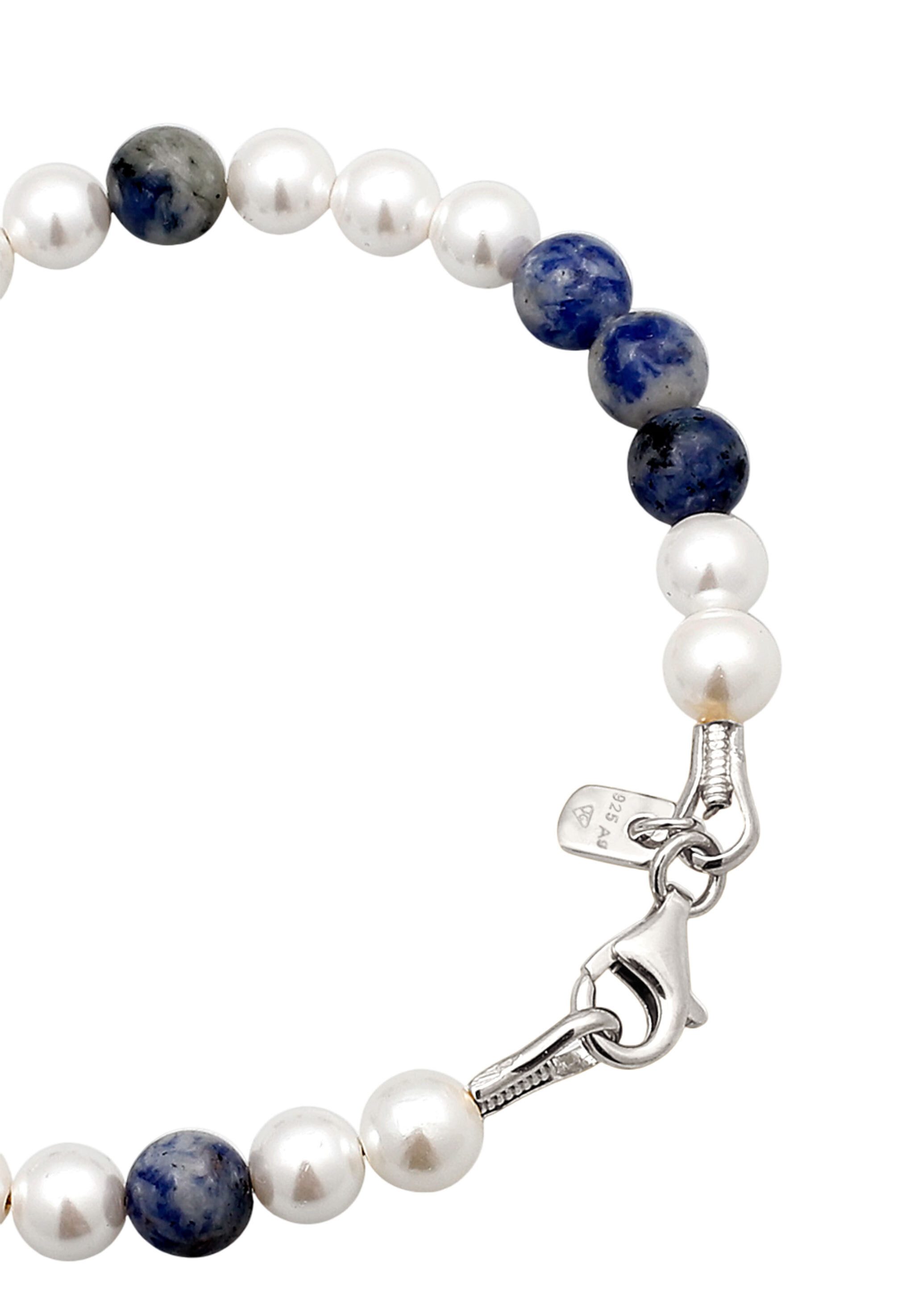 Kuzzoi Bead-Armband-Set Perlen Achat Blau 925 Sterling Silber vergoldet