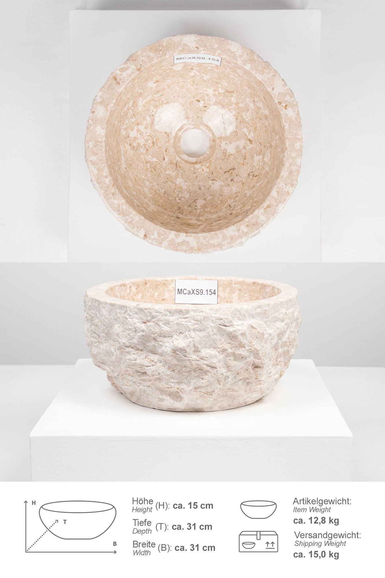 wohnfreuden Aufsatzwaschbecken Erosi Marmor Waschbecken 30 cm creme (Kein S günstig online kaufen