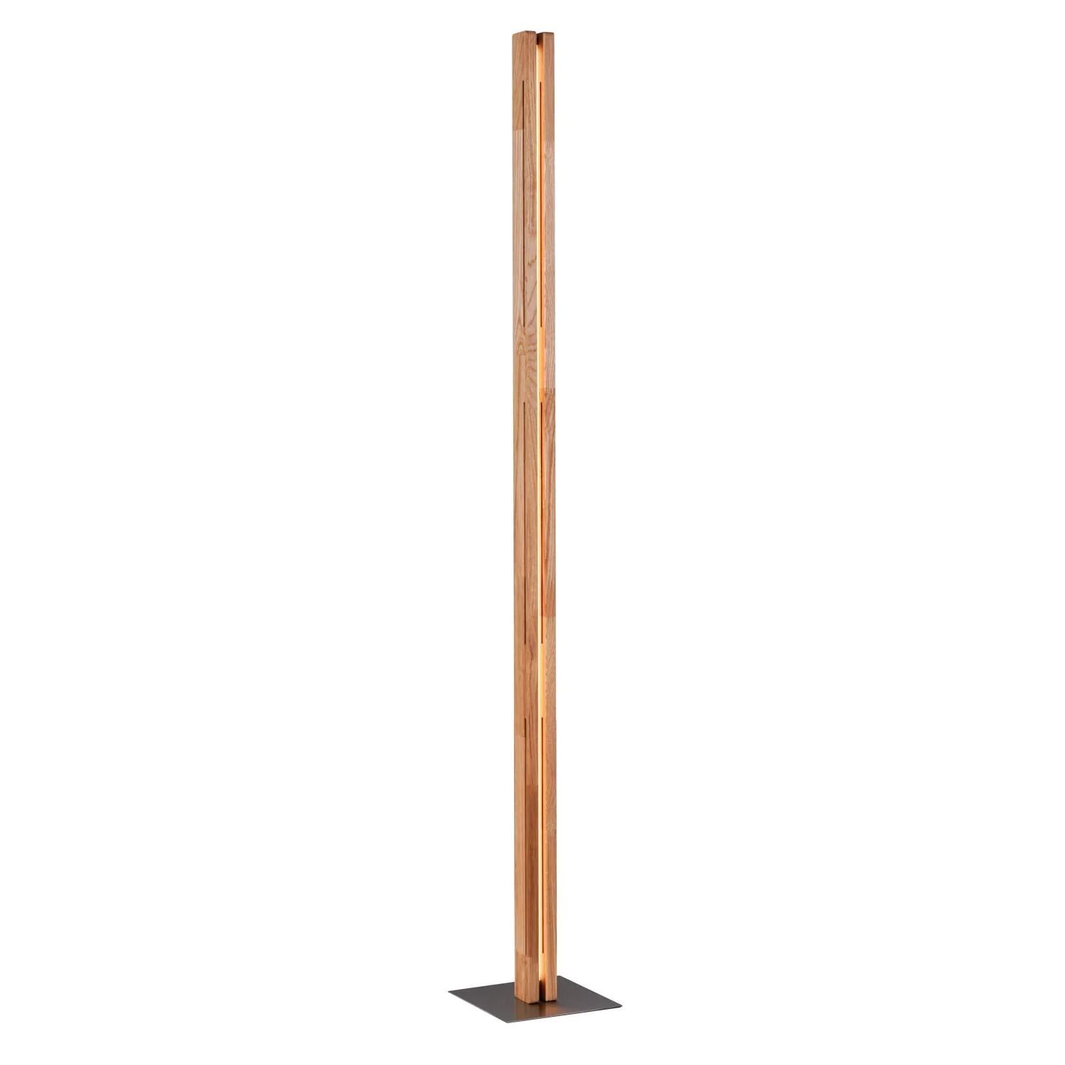 Licht-Erlebnisse Stehlampe LOVRO, LED, Warmweiß, LED Touch Dimmer 150 cm Holz Metall 3000 K 1200 lm in Silber Natur