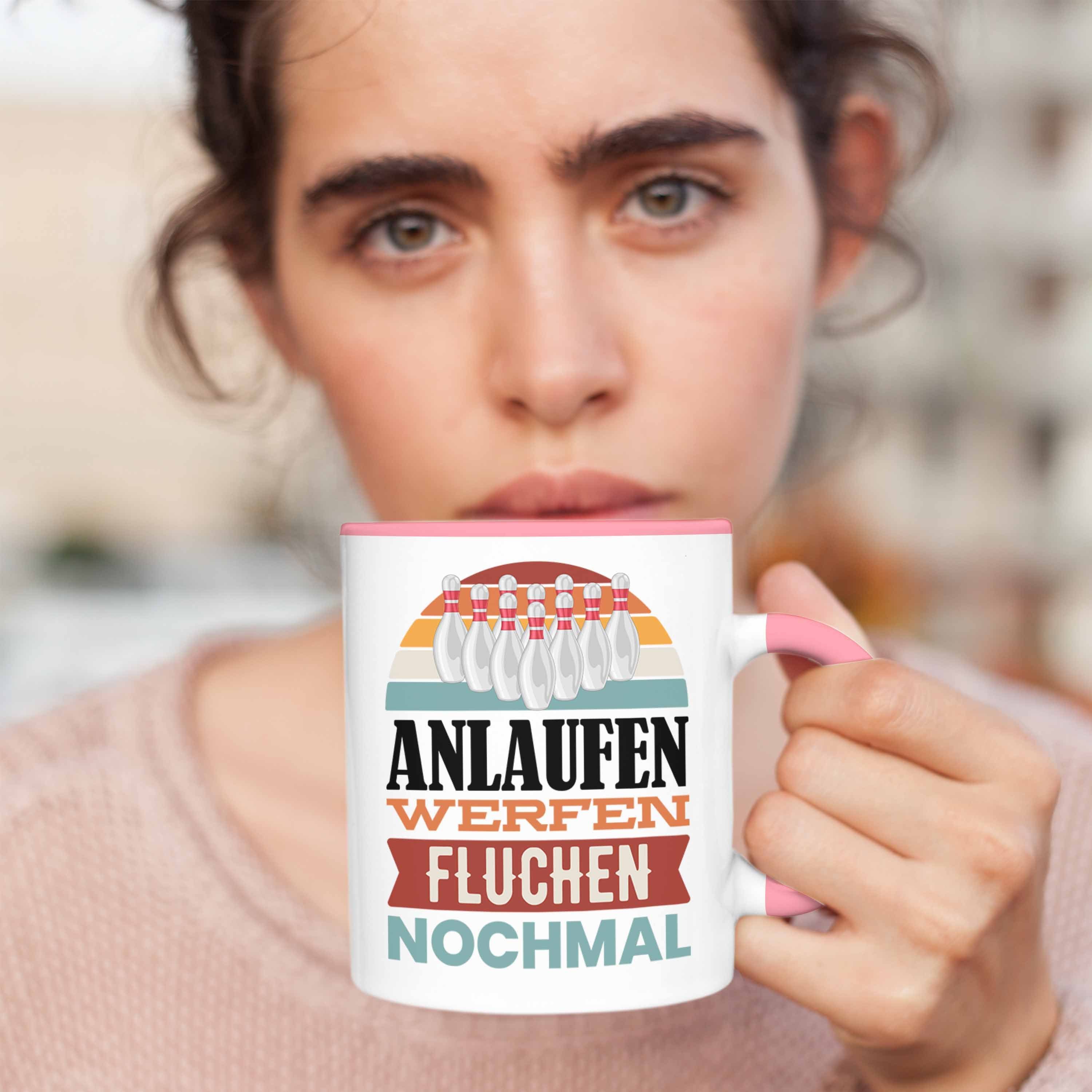 Kegeln Fluchen Lustiger Tasse Rosa GEschenkidee Spruch Trendation Nochmal Werfen Anlaufen Meister Tasse Geschenk Trendation - Bowling Bowling