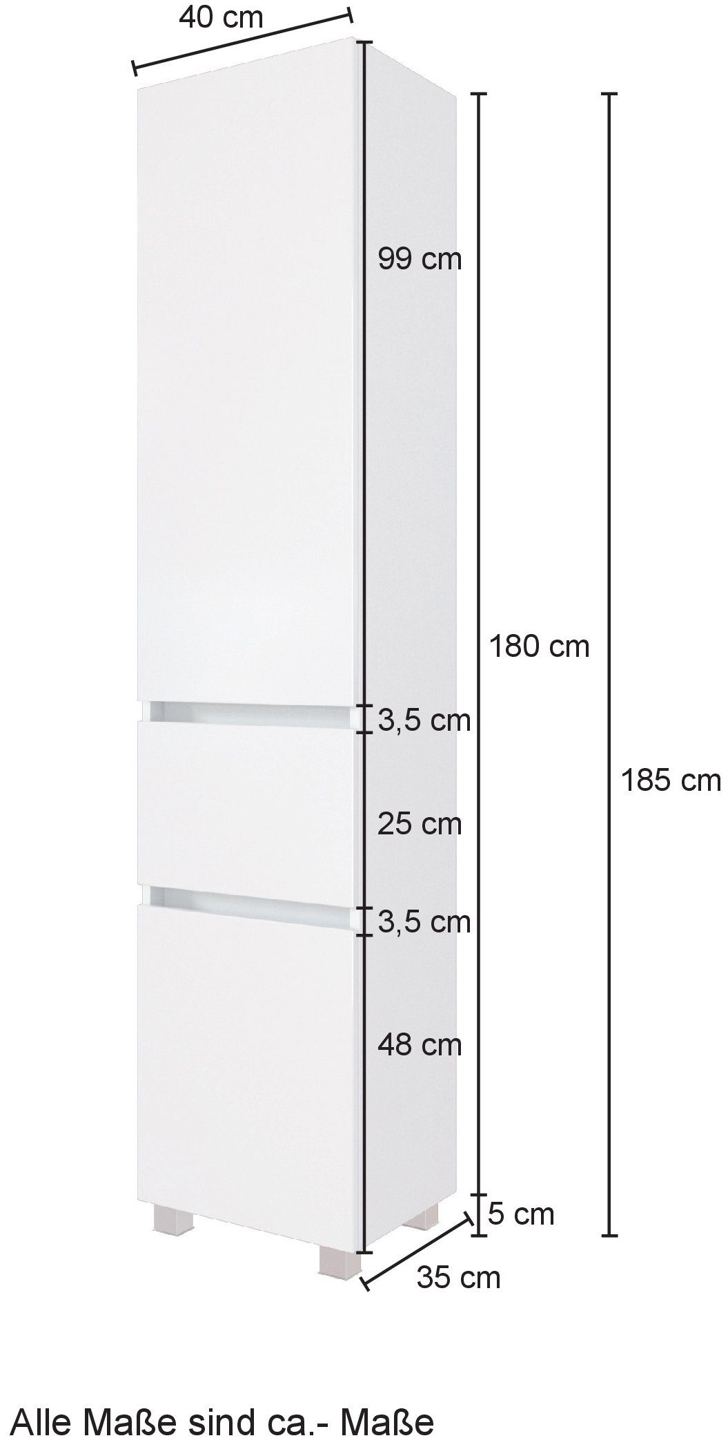 HELD MÖBEL Seitenschrank Kaunas matt cm 40 breit, | mit Schubkasten Weiß/Wotaneiche Wotaneiche