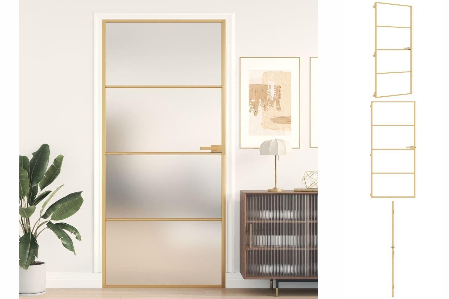 vidaXL Haustür Innentür Zimmertür Glas Schlank Golden 93x201,5 cm Hartglas und Alumin