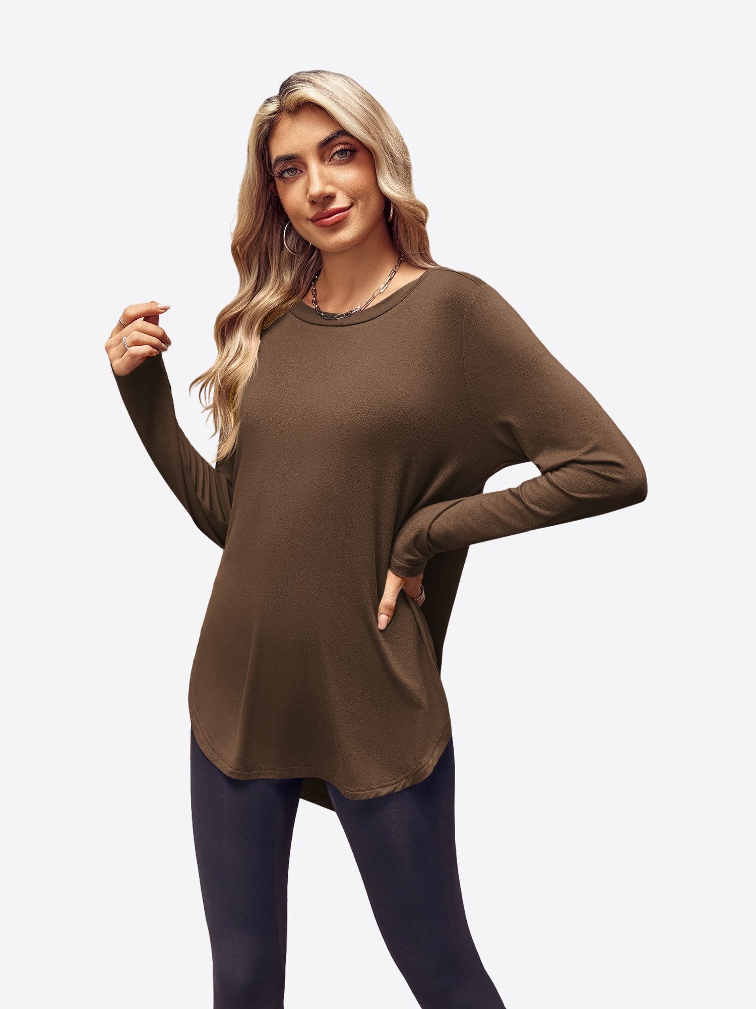 Imily Bela Longshirt Damen Langärmlige Tunika-Tops (Packung, 1-tlg., 1per-Pack) Volltonfarbe