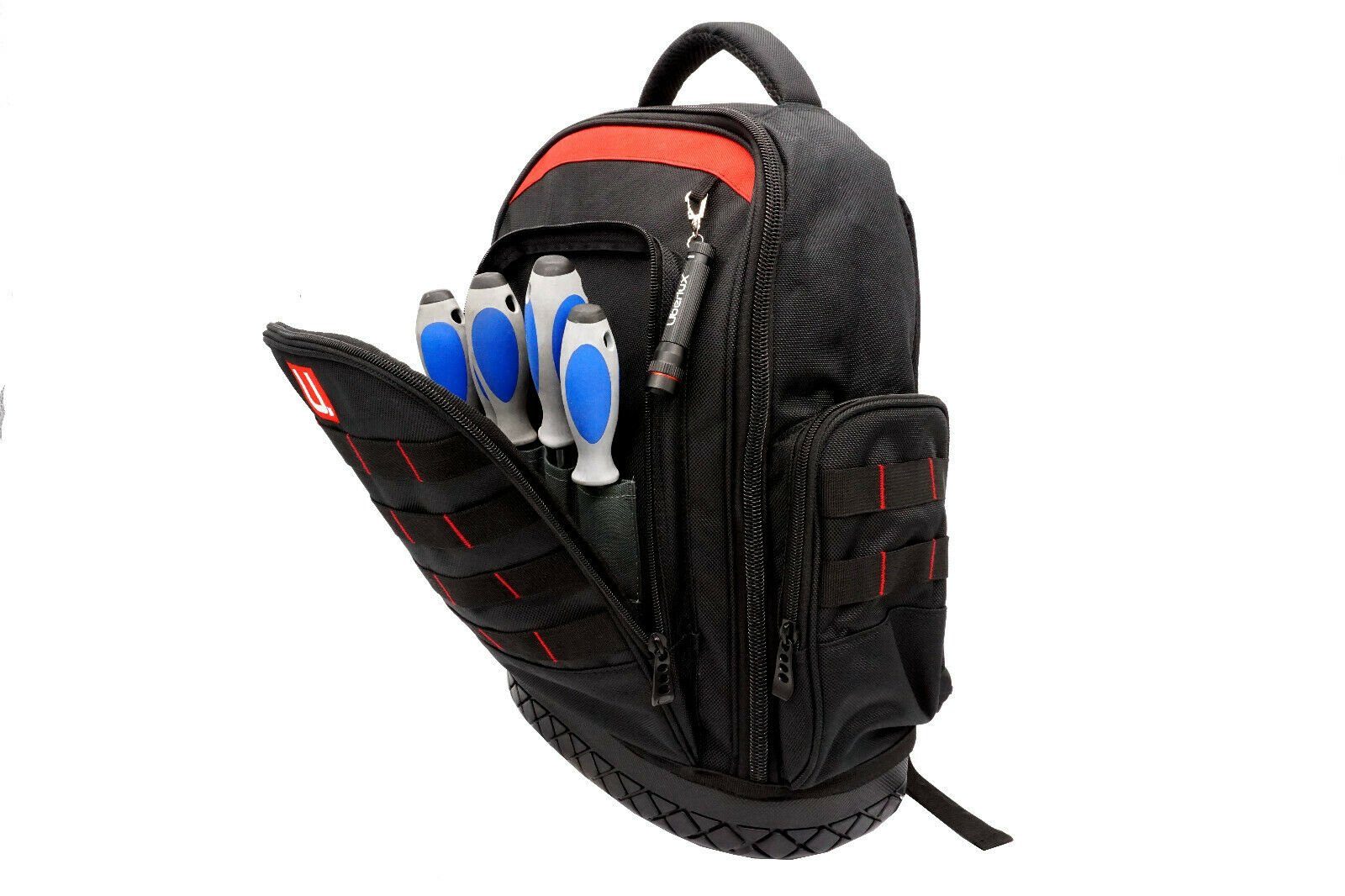 U.Uberlux Werkzeugtasche Werkzeugrucksack mit Laptopfach etc. für Schlüssel, Laptopfach, Schlaufe schwarz, Taschenlampe, Elektriker leer Arbeitstasche