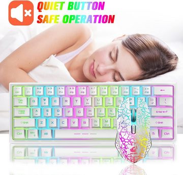 LexonElec Regenbogenlicht-LED Tastatur- und Maus-Set, Kabellos, Wederaufladbare Mechanische 2400 DPI