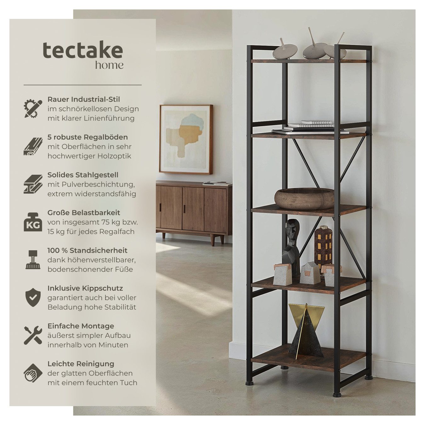 tectake Bücherregal Regal, Set 1-tlg., Industrial günstig online kaufen