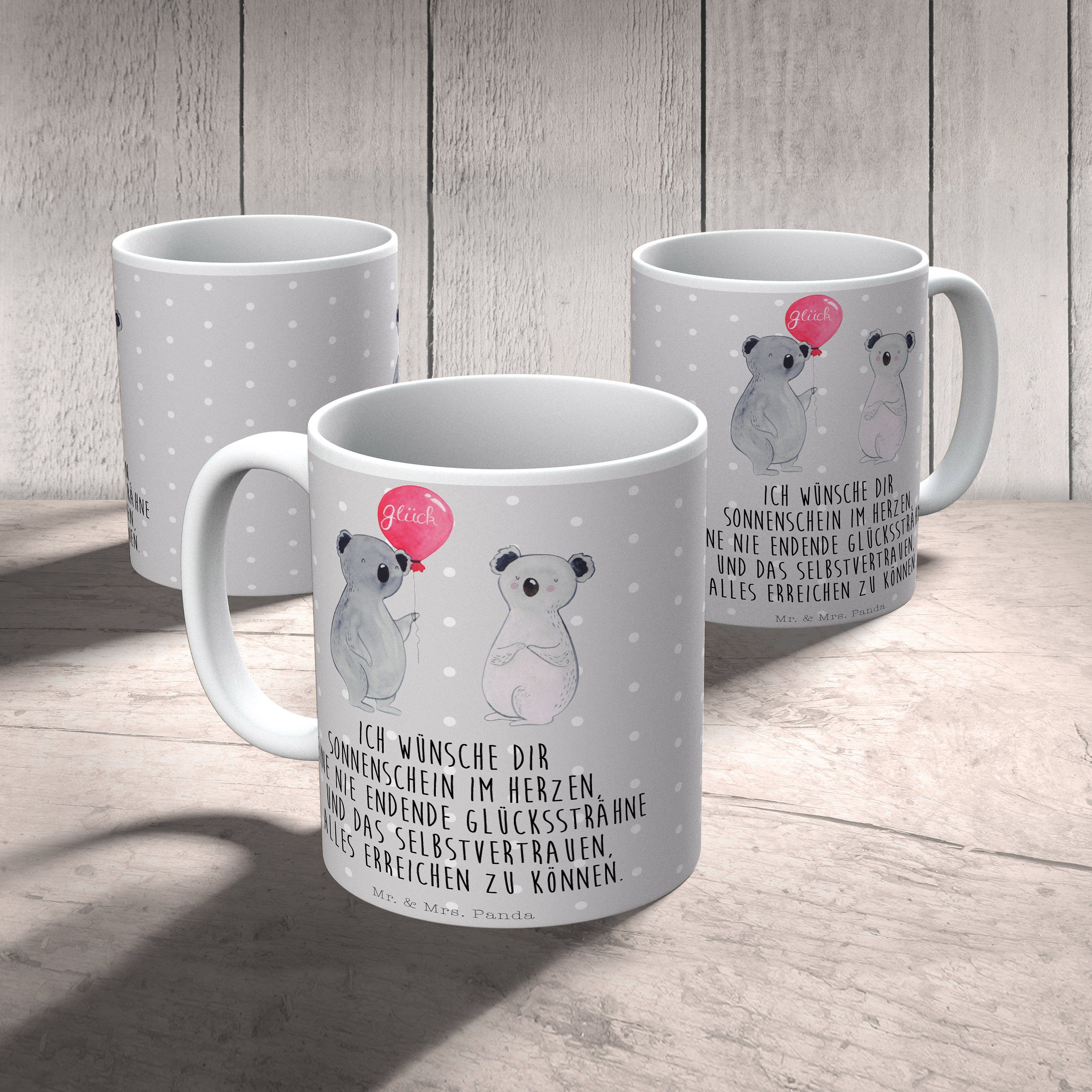 Mr. & Mrs. Panda Tasse - Teetasse, Geschenk, Tasse, - Kaffeebe, Grau Luftballon Pastell Koala Keramik