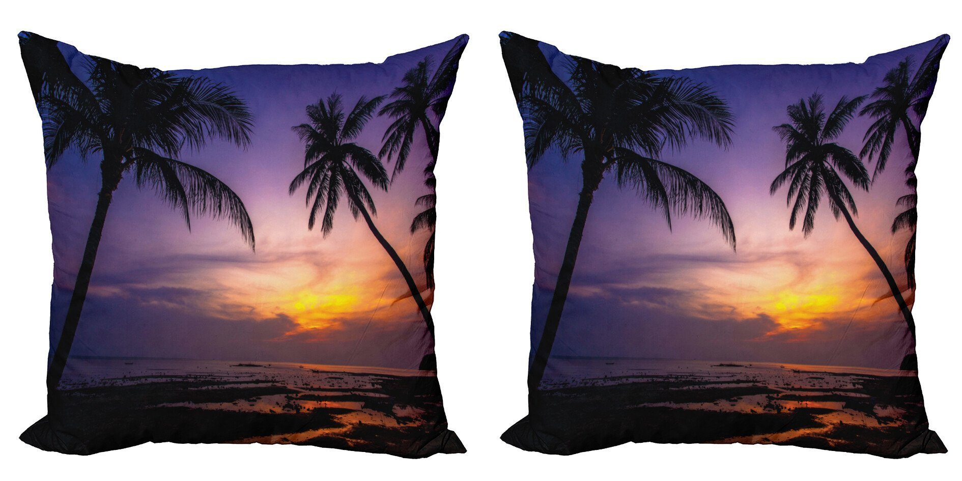 Kissenbezüge Accent Modern Stück), Dämmerung Doppelseitiger Sonnenuntergang (2 Vivid Digitaldruck, Palmen Abakuhaus