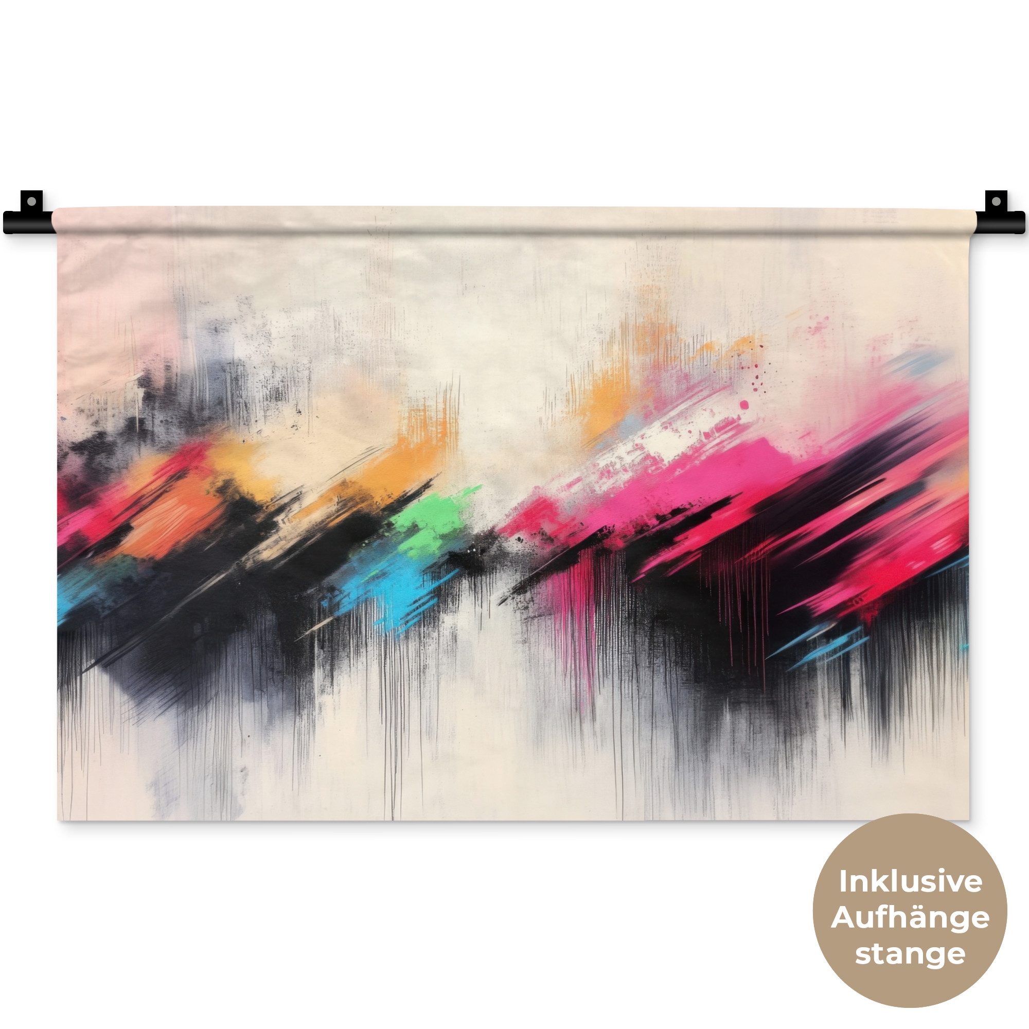 MuchoWow Wandteppich Dynamisch - Abstrakt - Farbenfroh - Schwarz, Rechteckig, Höhe: 3 mm, Wandteppich für Wohnzimmer, Schlafzimmer, 60x40 cm