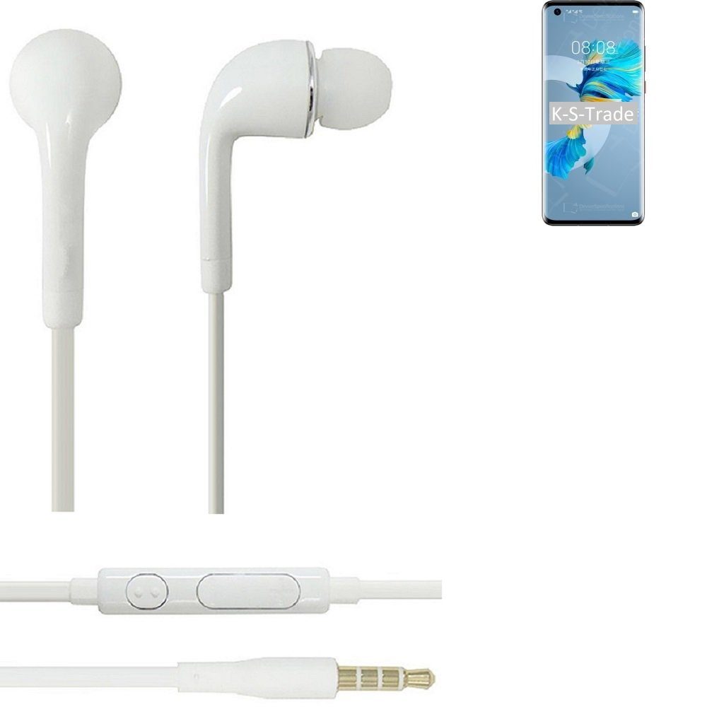K-S-Trade für Huawei Mate 40E 5G In-Ear-Kopfhörer (Kopfhörer Headset mit Mikrofon u Lautstärkeregler weiß 3,5mm)