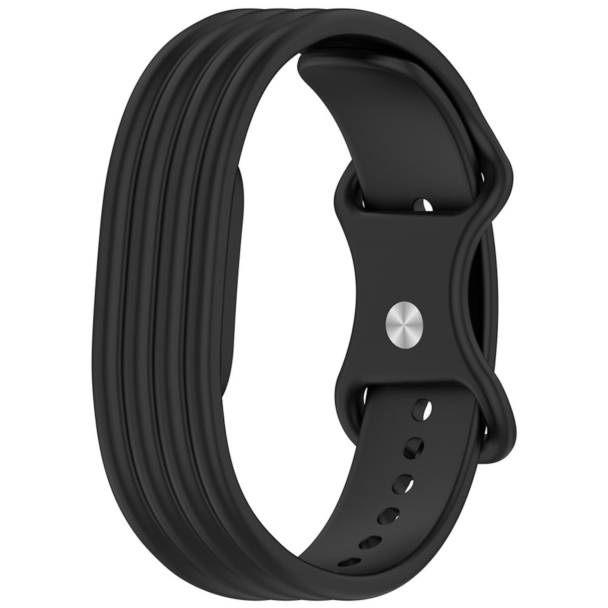Wigento Smartwatch-Armband Silikon für Google Fitbit Air 8-Shape Streifen Design Schwarz, 8-Shape Verschluss, verstellbare Länge, Schnellwechsel
