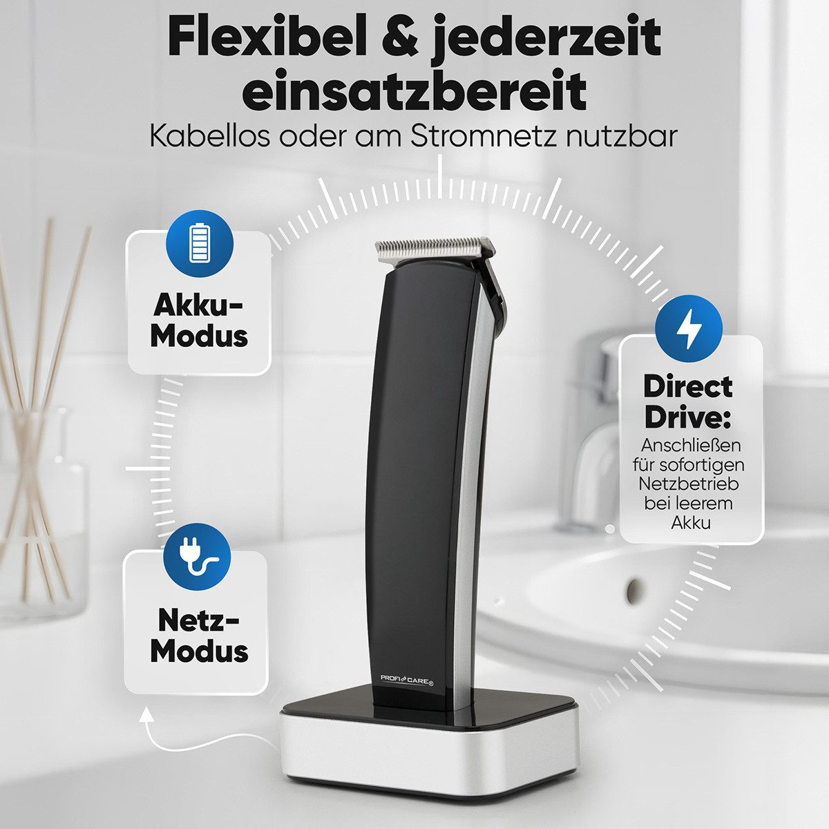 ProfiCare Haar- und Bartschneider PC-HSM/R 3051, Haarschneidemaschine 0, 3, 6, 9, 12mm Länge