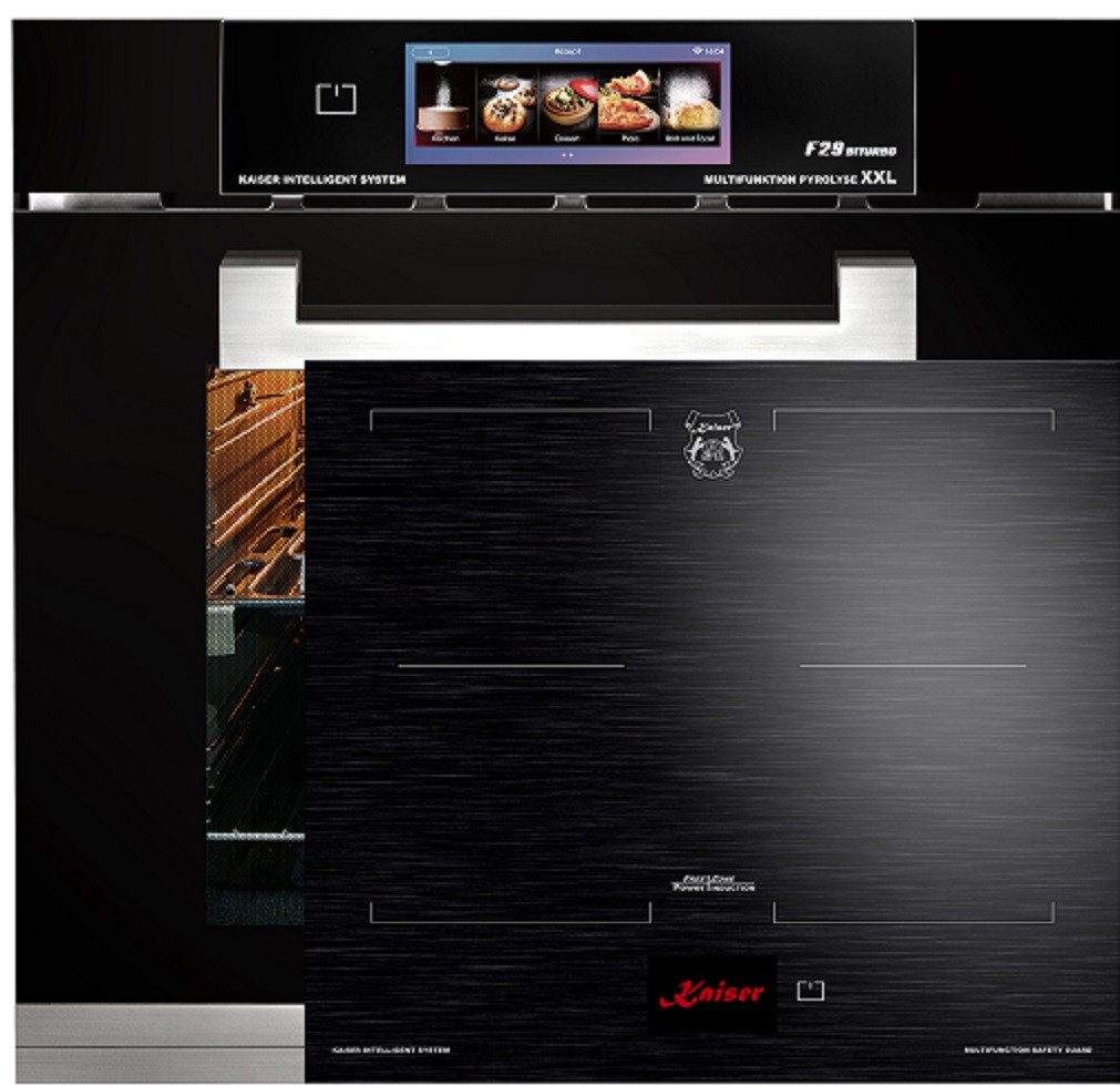 Backofen-Set Herd Set Autark Einbaubackofen Schwarzes Glas,86L,60 cm, Air fryer,TFT,Bratautomatik mit Induktionskochfeld 60 cm FREE ZONE mit 2 FLEX Induktions-Zonen TFT Display EH 6344 N+KCT 6140 FI.