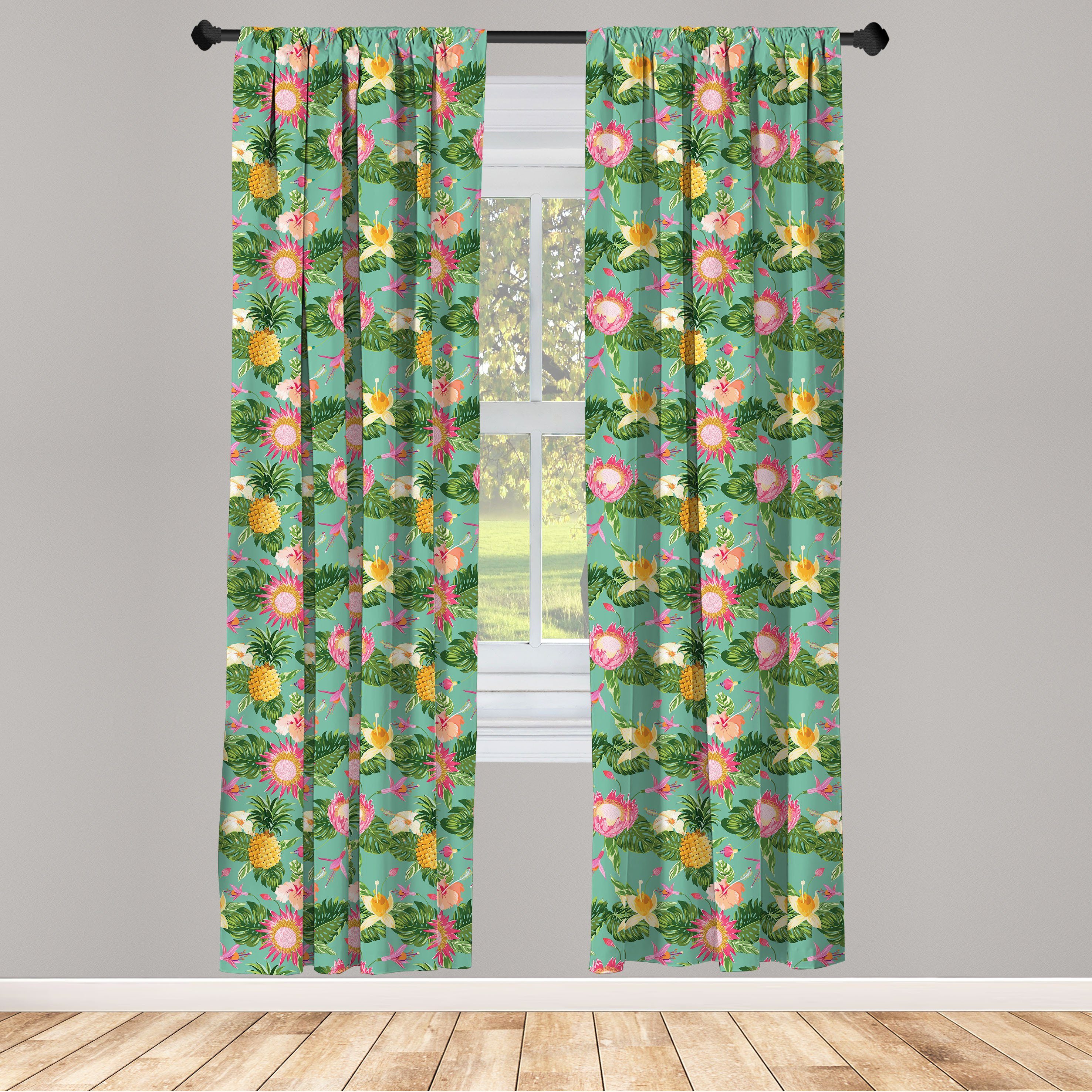 Gardine Vorhang für Wohnzimmer Schlafzimmer Dekor, Abakuhaus, Microfaser, Blumen Lebendige Farben Hibiscus