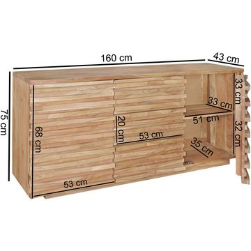 FINEBUY Sideboard FB45875 (160x75x43 cm Massivholz Akazie Baumkante Anrichte), Kommode mit Schubladen & Türen, Standschrank