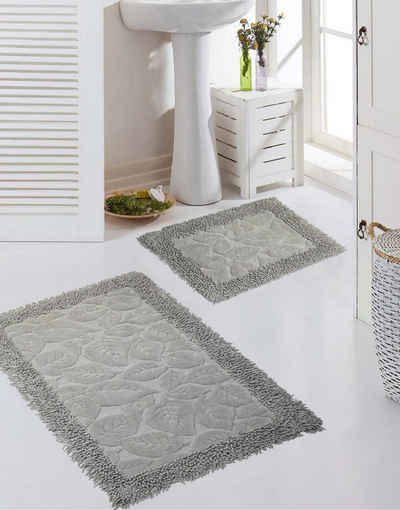 Teppich Badezimmerteppich Set 2 teilig • waschbar • Blätterdesign in sand, Teppich-Traum, rechteck, rechteck, Höhe: 7,5 mm