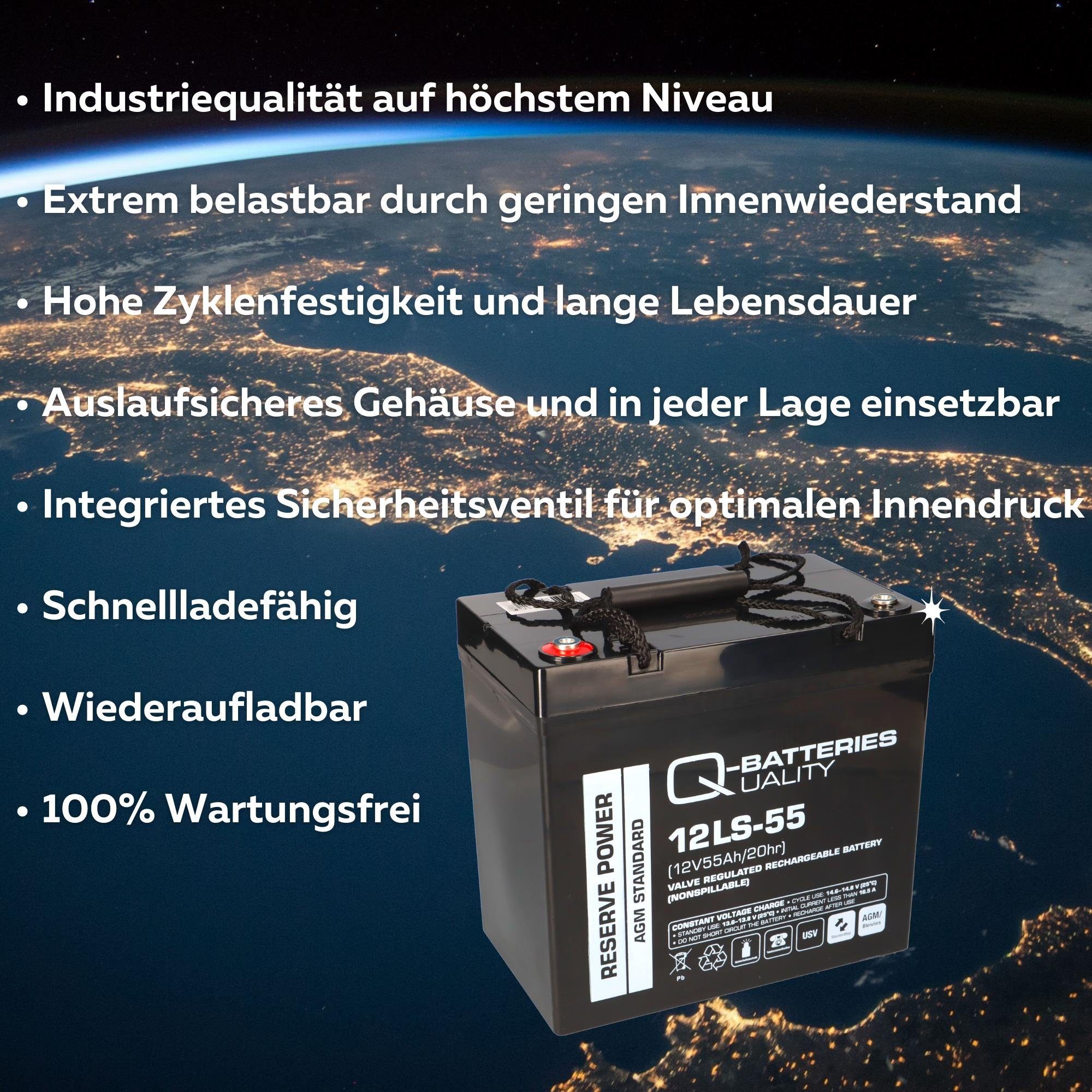 Q-Batteries Q-Batteries 12LS-55 / 12V Standard-Typ 10 55Ah - Bleiakkus Blei Akku AGM VRLA