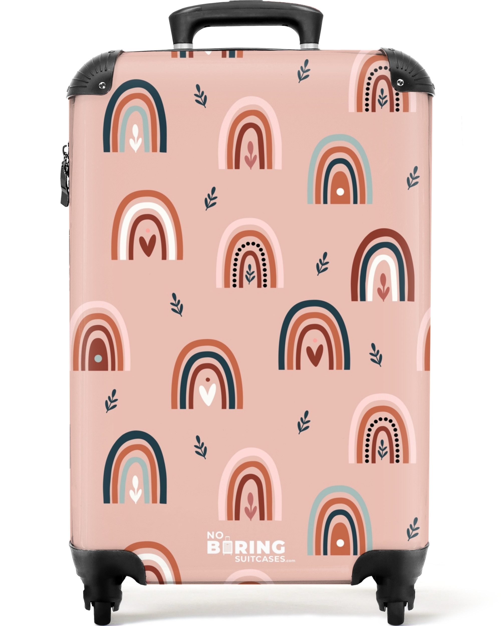 NoBoringSuitcases.com© Kinderkoffer Abstraktes Regenbogenmuster mit Herzen 55x35x20cm, 4 Rollen, Reisetasche mit Rollen, Koffer Handgepäck Flugzeug