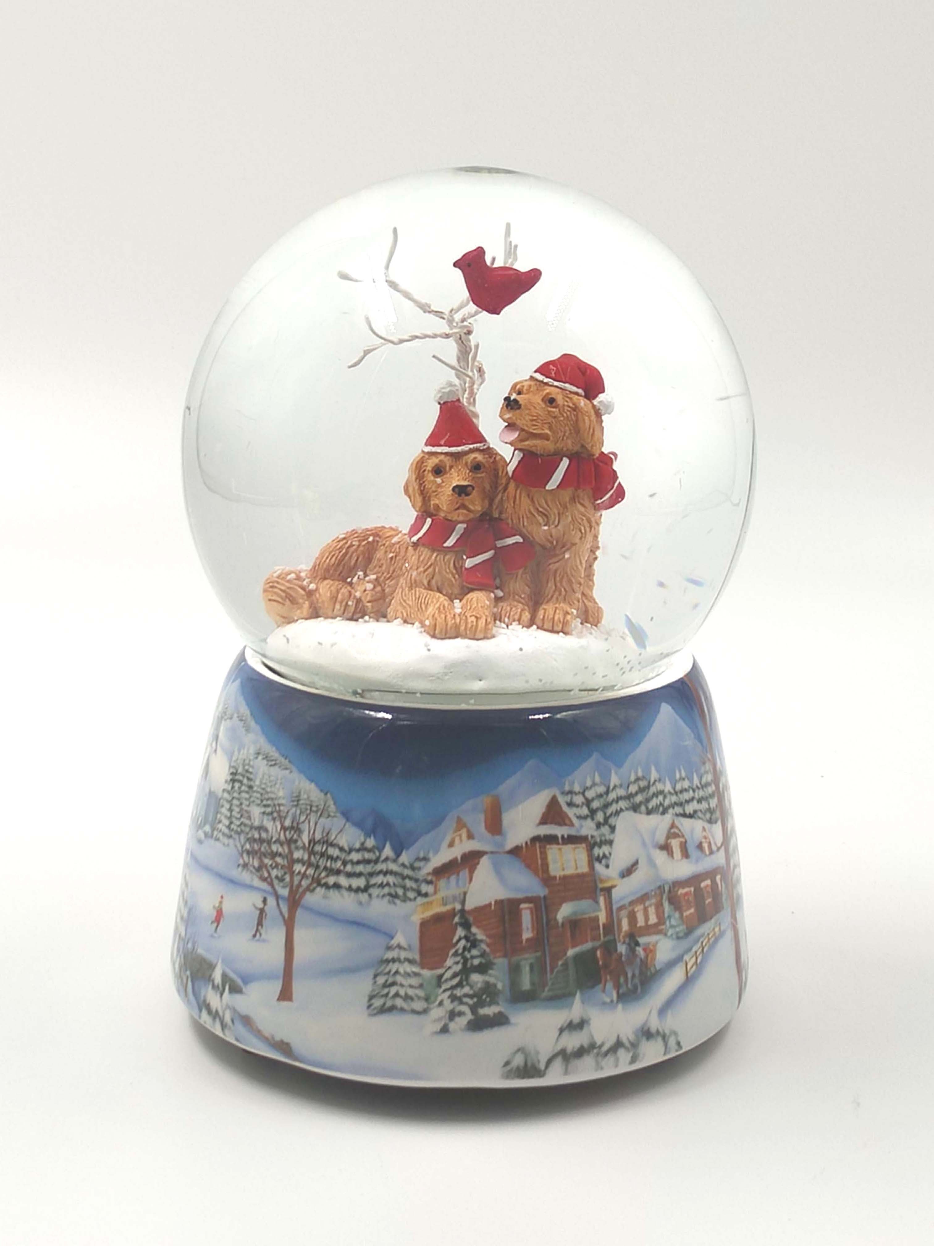 Musicboxworld Spieluhr Schneekugel 2 Hunde mit Weihnachtsmütze