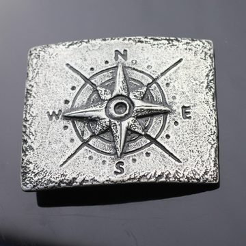 Crystalogy.de Gürtelschnalle Gürtelschnalle Kompass für 4,0 cm Ledergürtel, dunkel silber