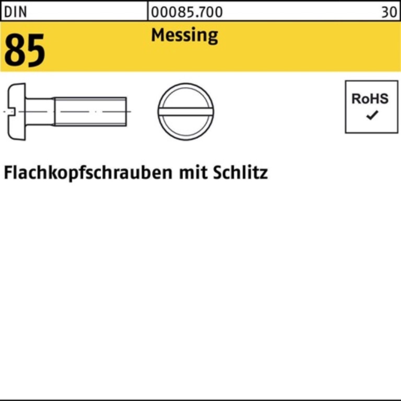 Reyher Schraube 200er Pack Flachkopfschraube Messing 85/ISO DIN 1580 30 M5x Schlitz 20