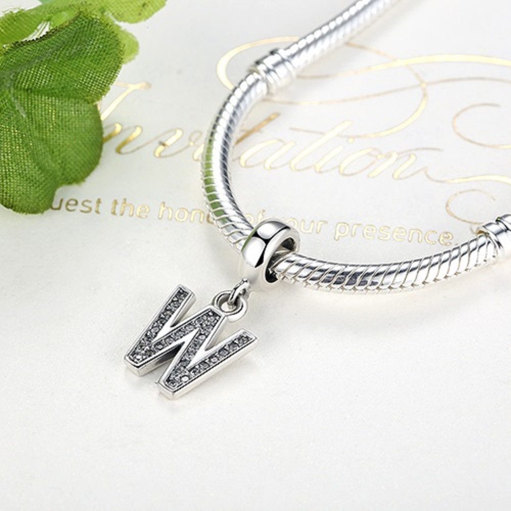 PANDACHARMS Buchstabenanhänger Alphabet Buchstabe A-Z für Charm Armband, 925 Silber, Zirkonia