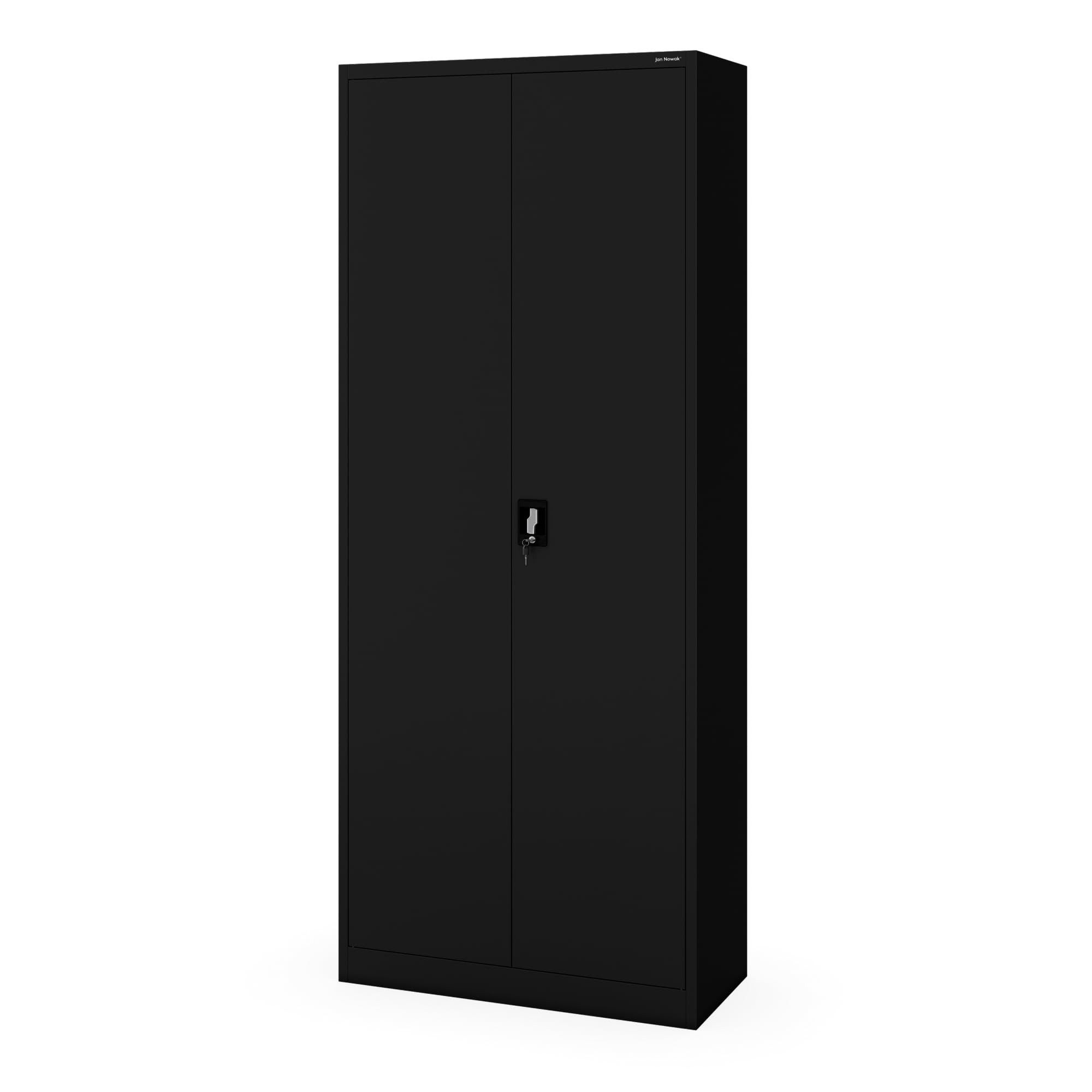 Jan Nowak Aktenschrank Metall Büroschrank abschließbar 90 cm JAN H2200 5 Böden Stahl (Stahl 0,7 mm Wandmontage möglich PZH-zertifiziert 4 Farben) Ordnerschrank 60 Ordner Schloss 2 Schlüssel 220 cm robust