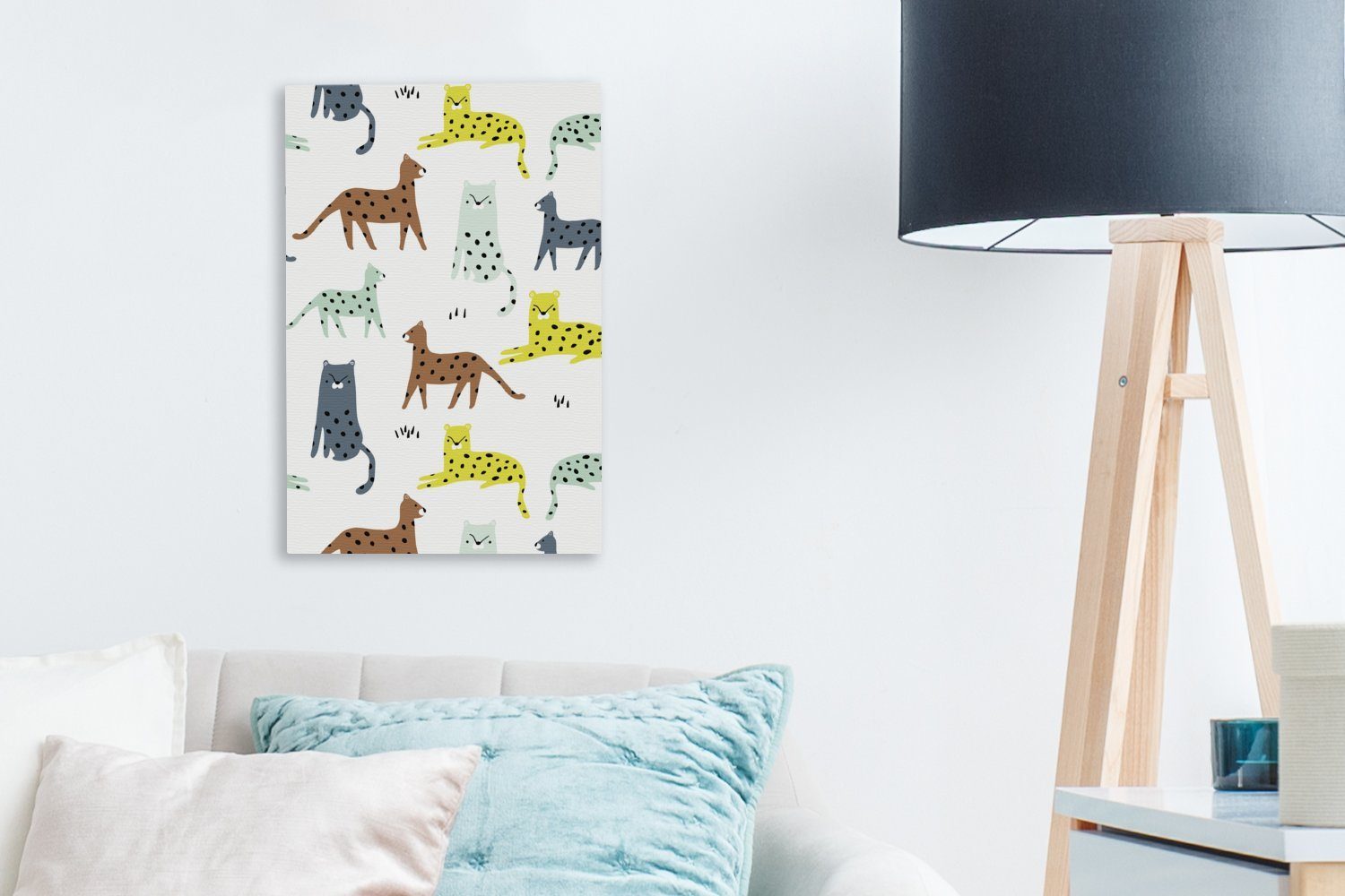 Zackenaufhänger, Gemälde, Leinwandbild Katze OneMillionCanvasses® Farben, (1 - St), inkl. Dschungel 20x30 bespannt fertig cm - Leinwandbild
