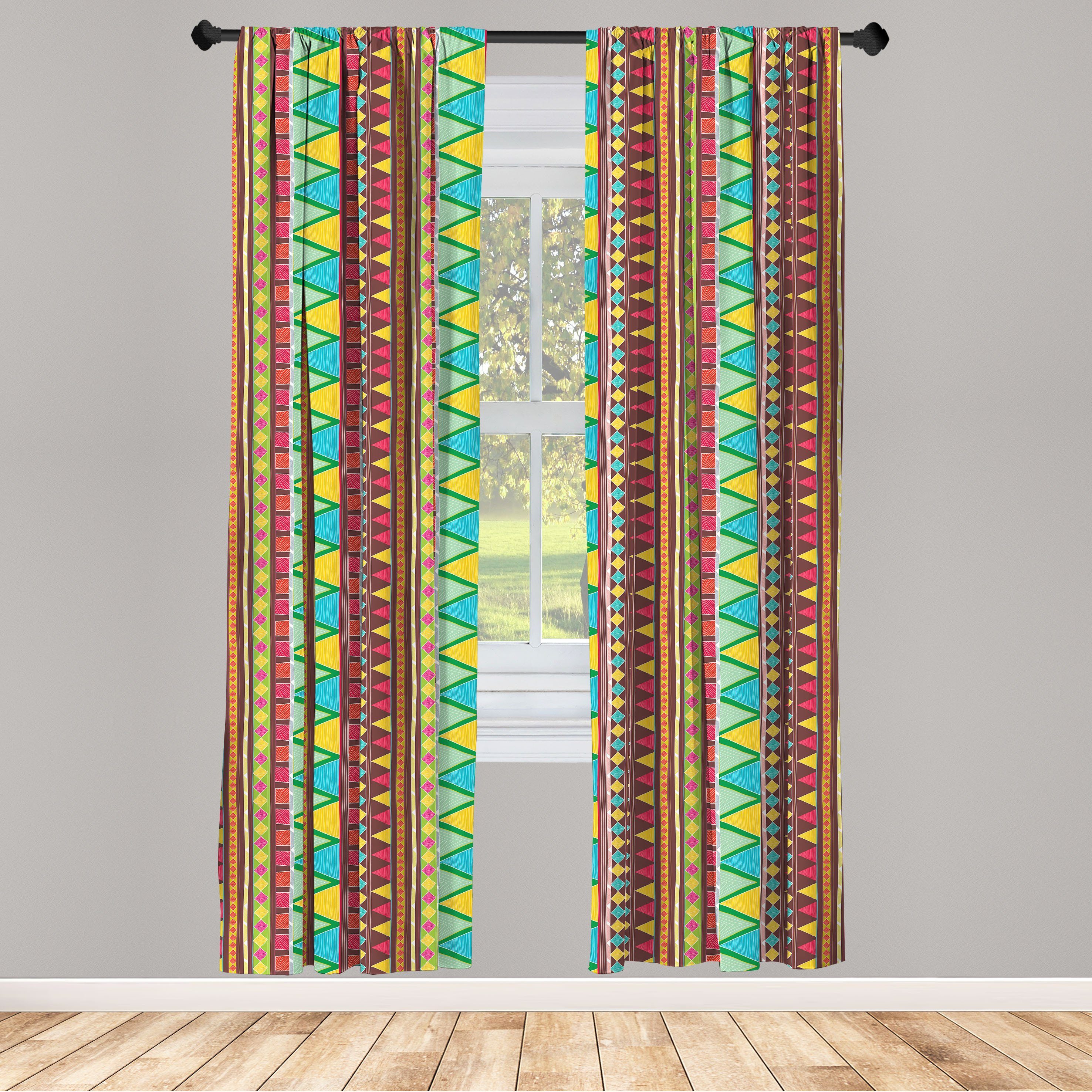 Gardine Vorhang für Wohnzimmer Schlafzimmer Dekor, Abakuhaus, Microfaser, Ethnisch Zigzags Bunte Gekritzel-Kunst