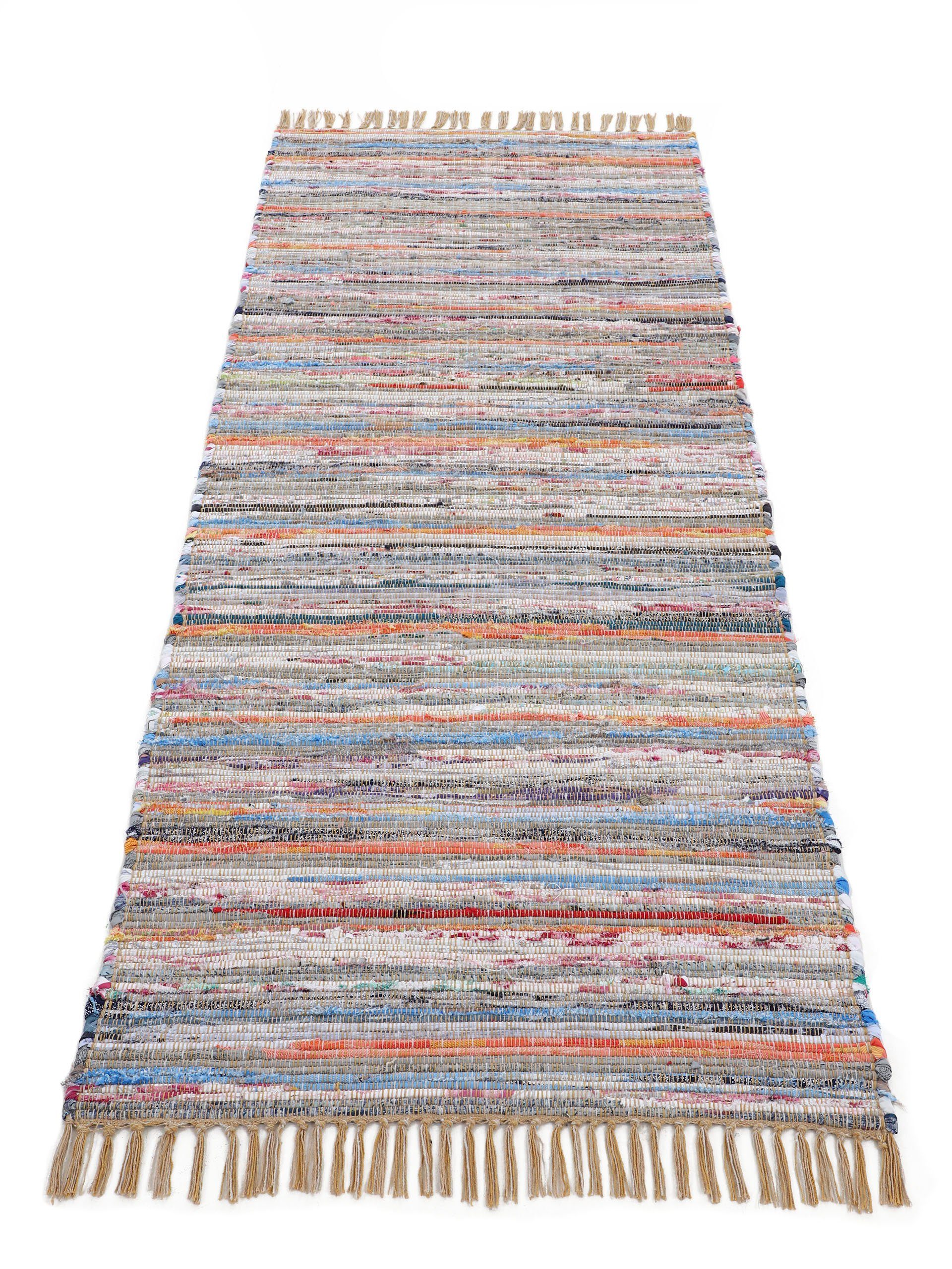carpetfine Teppich Kelim Chindi, Wendeteppich, rechteckig, Höhe: 6 mm, handgewebt, Fleckerlteppich mit Fransen, auch vielen in Läufergrößen