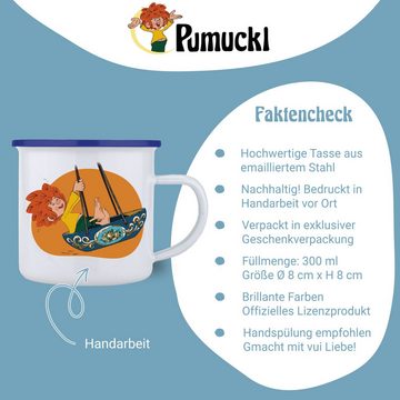 Bavariashop Tasse ®Pumuckl Emailletasse "Schiffschaukel" • 350 ml, Hochwertiges Emaille, Lokal gefertigt, In Handarbeit hergestellt.