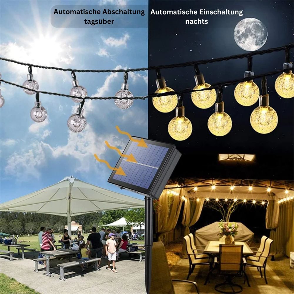 Montegoni LED-Lichterkette Solarleuchte Kugel Lichterkette Außen warmweiß Gartenleuchte, Solarbetrieben, Wasserdicht, 8 Modi, Energiesparend, Automatisch – Bild 4 von 5